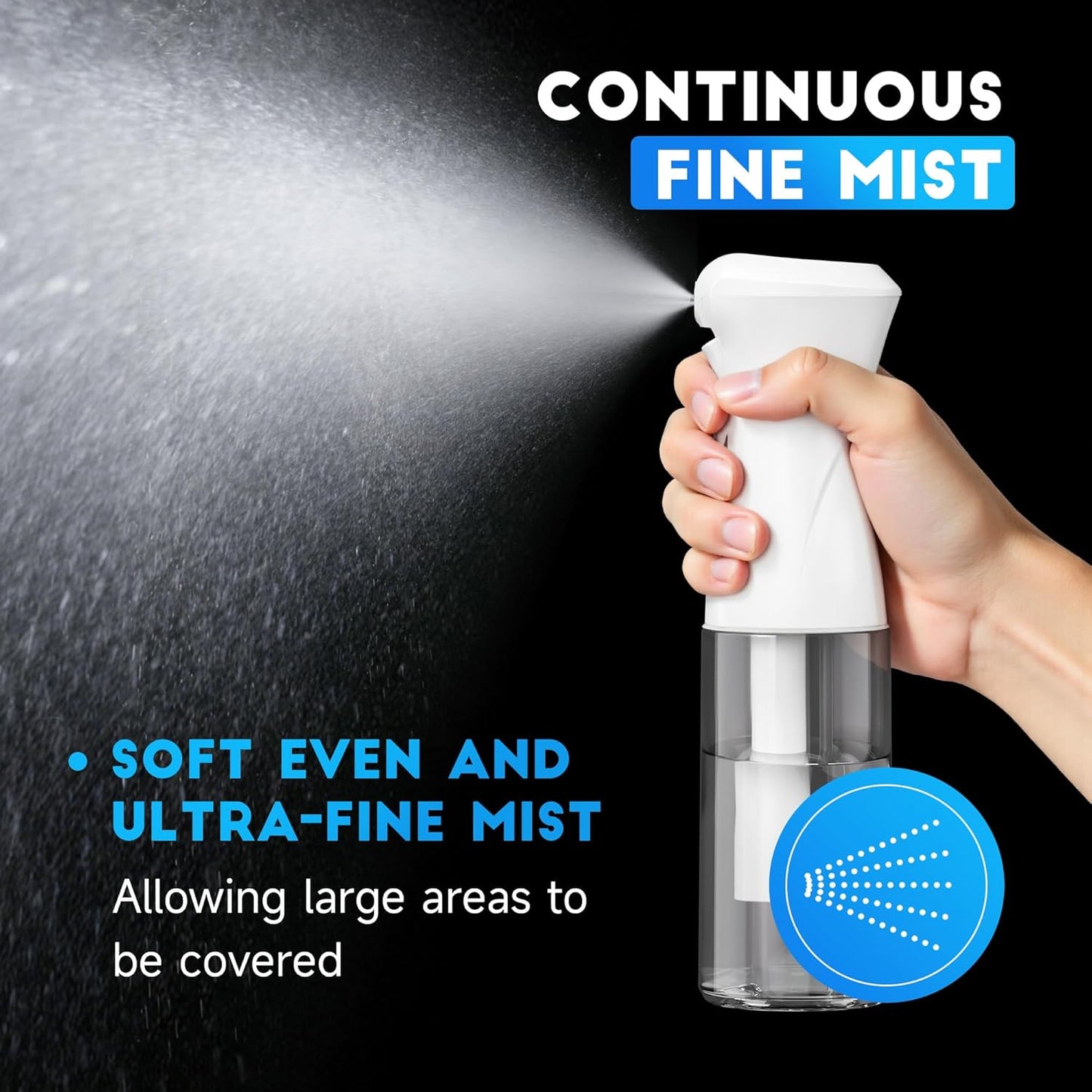 Continuous Spray Bottle for Hair - 3 Pack Refillable Mister for Hairstyling, Plants & Skincare | 6.8 OZ (Black & White)