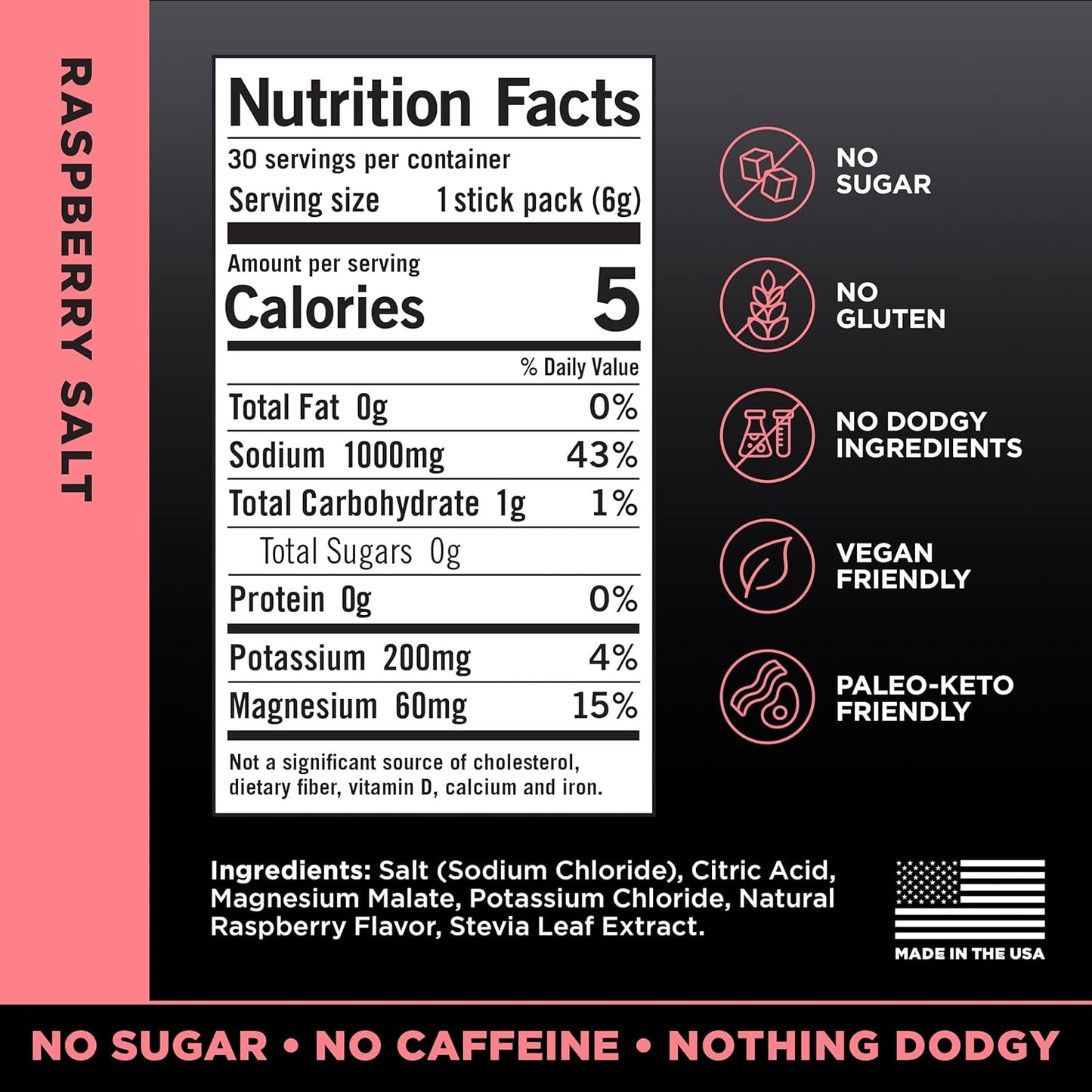 Zero Sugar Electrolyte Drink Mix - Raspberry Salt | 30-Count Pack