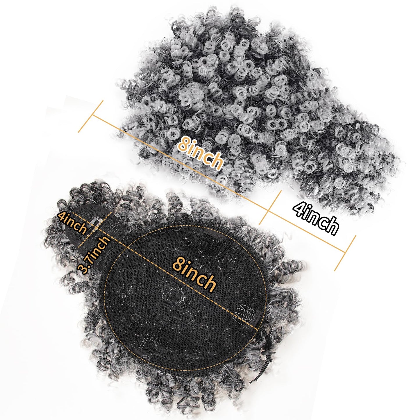 SuyiIRL Gray Afro Puff Drawstring Ponytail with Curly Hair Pieces Clip in Bangs Short Ponytail Hair Extensions drawstring ponytail for Black Women, T1B/Gray