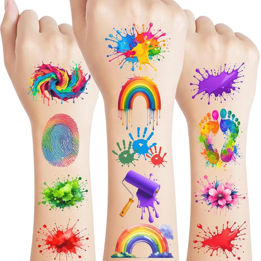 Colorful Splash Temporary Tattoos - Painting Party Decorations & Art Stickers | Fun Favors for Kids, Teens & Adults