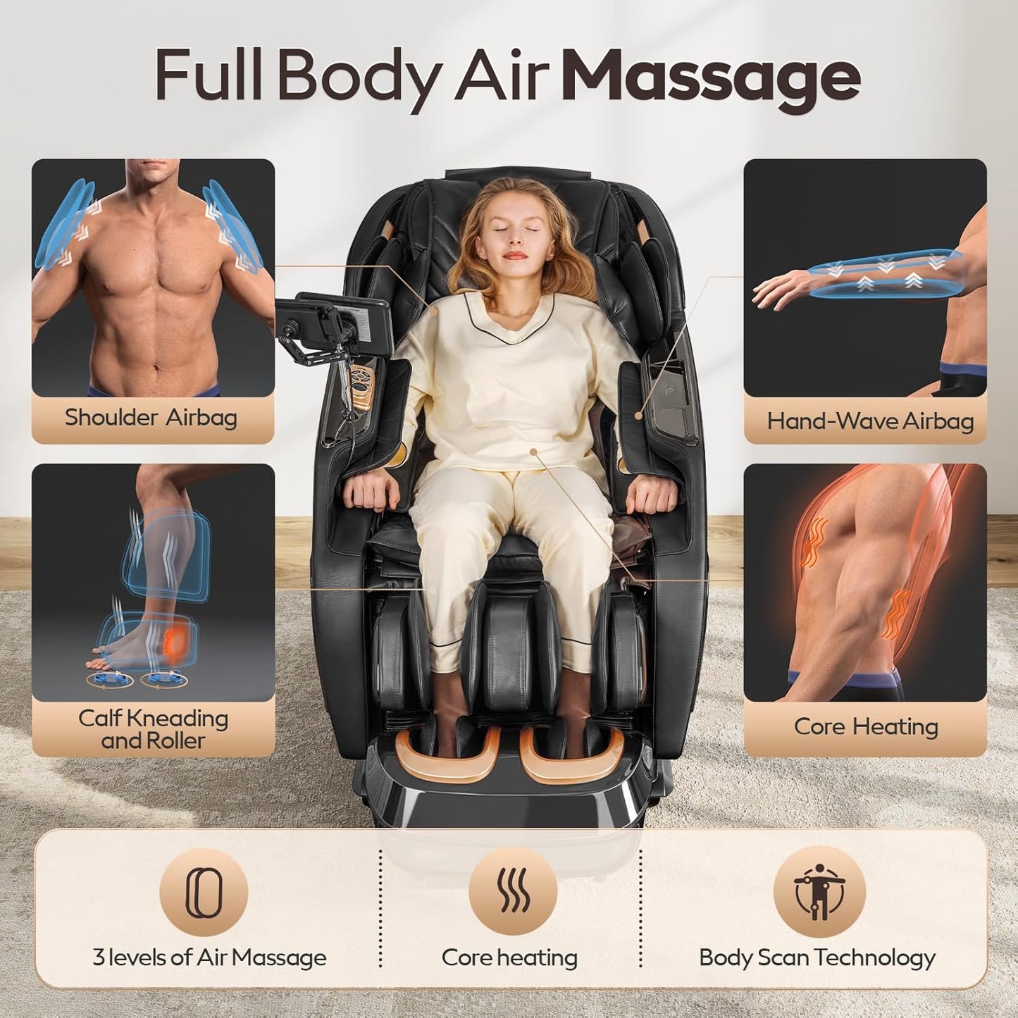 4D Full Body Massage Chair - Zero Gravity SL-Track Shiatsu Recliner with Core Heating & 20 Techniques | Deep Yoga Stretch & Foot Rollers