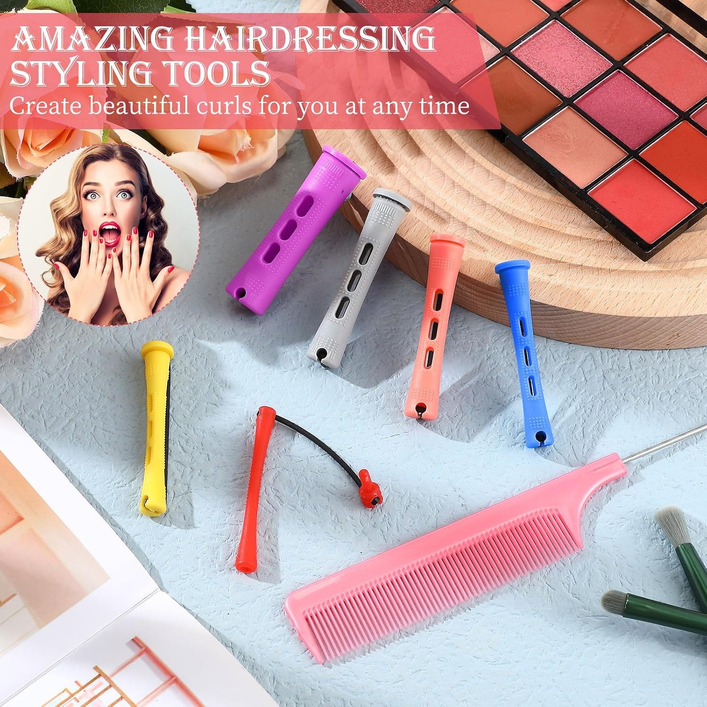 48 Pieces Hair Perm Rods - Short Cold Wave Curling Rollers with Steel Pintail Comb | 6 Sizes, 6 Colors