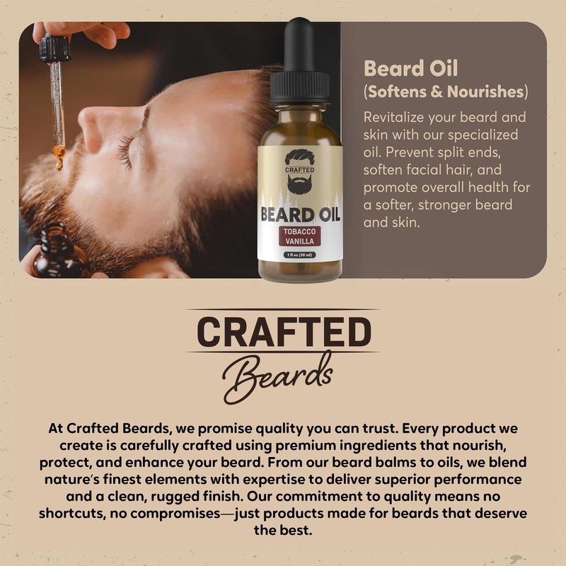 Crafted Beards Beard Oil Beard Oil Conditioner - Leave Your Beard Feeling Amazing - All Natural Ingredients - No Residue - Mustache Oil - 1oz - Made in the USA (Tobacco Vanilla)