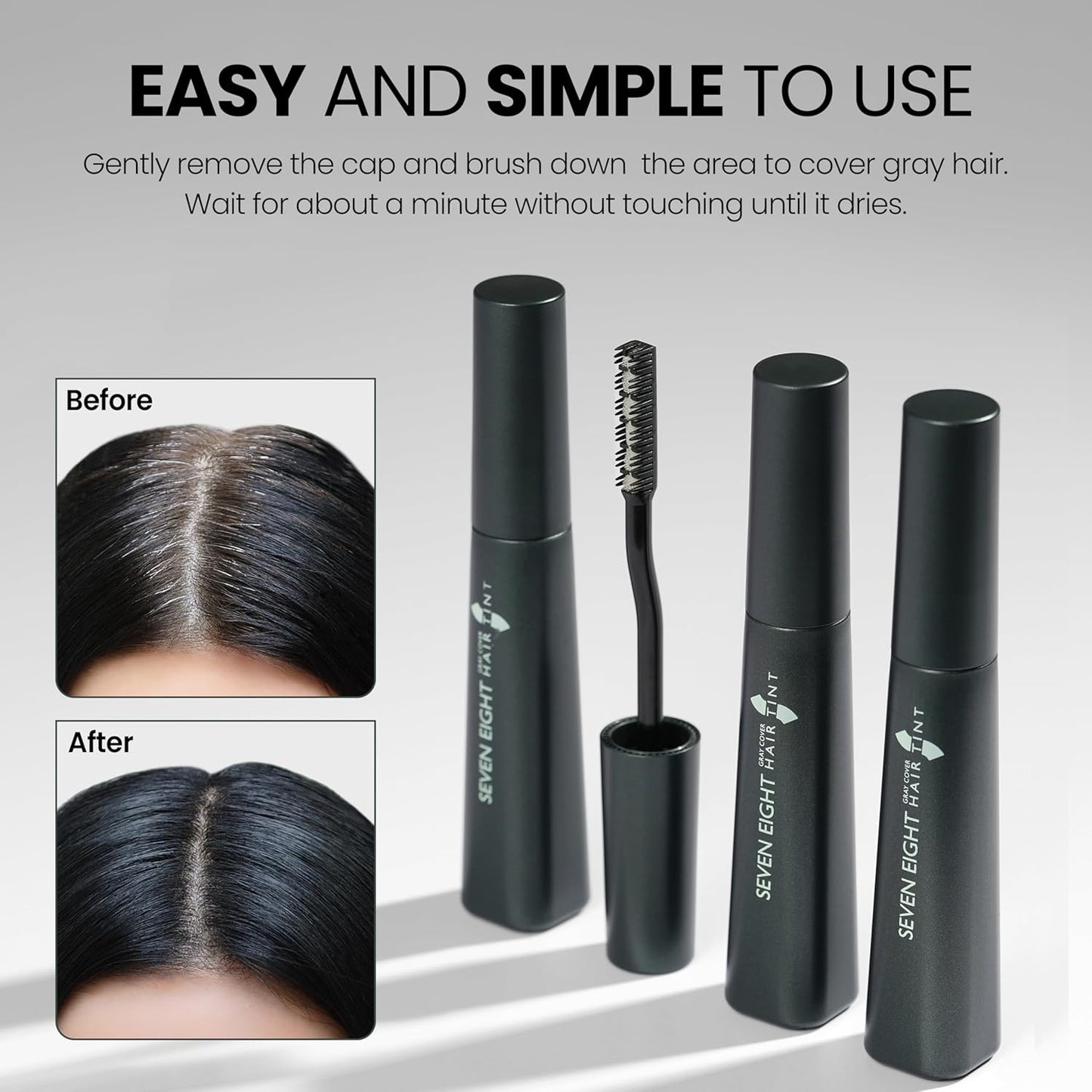 Gray Hair Root Touch Up Mascara - Dark Brown | Water-Resistant Brush-On Hair Tint with Black Bean Complex & Proteins