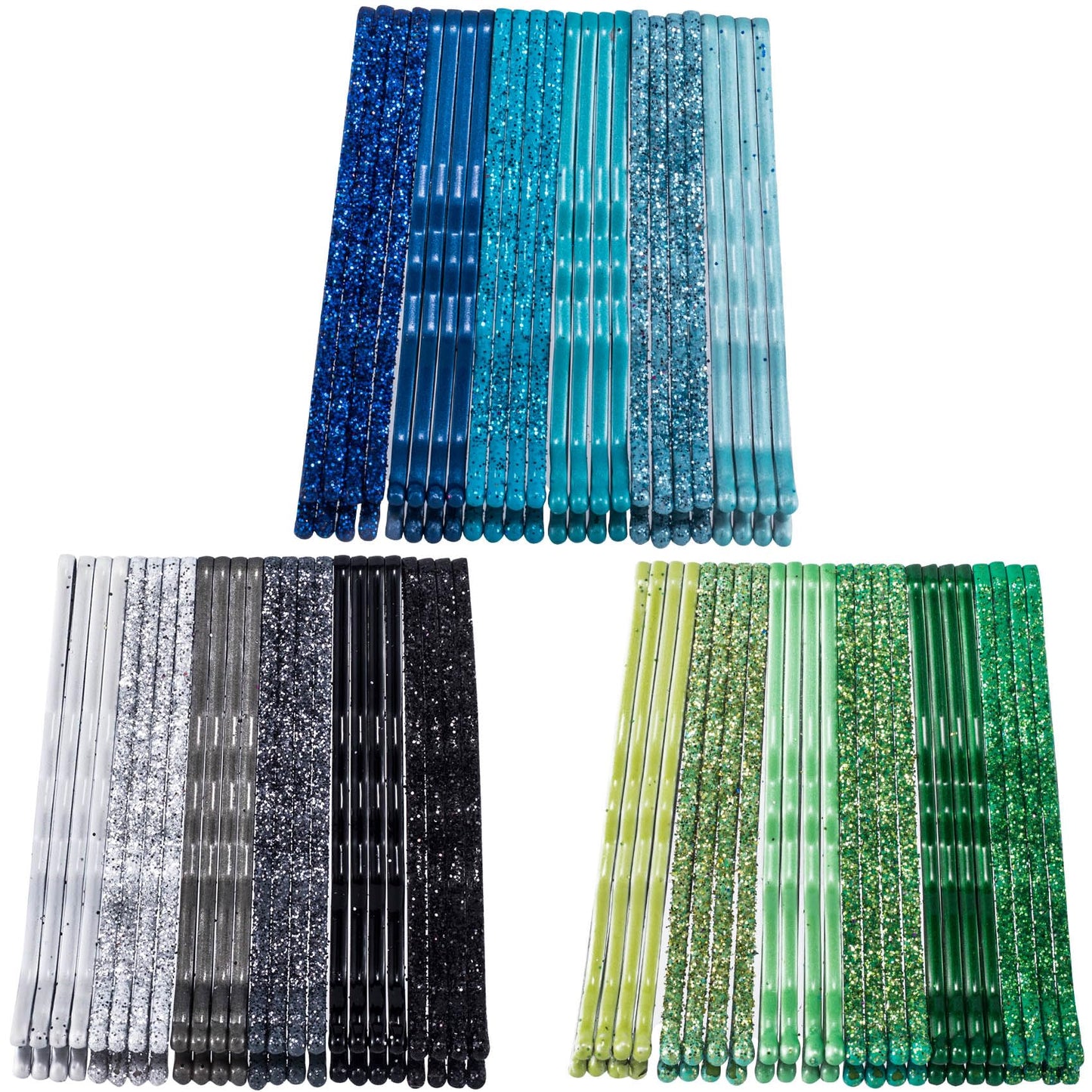 ANCIRS 72pcs Glitter Bobby Pins for Women, Black & Blue & Green Series