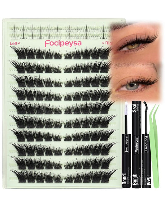 Fox Eye Lash Clusters - Wispy Cluster Eyelashes Kit with 10-18mm Lengths | DIY Extensions, Bond & Tweezers Included