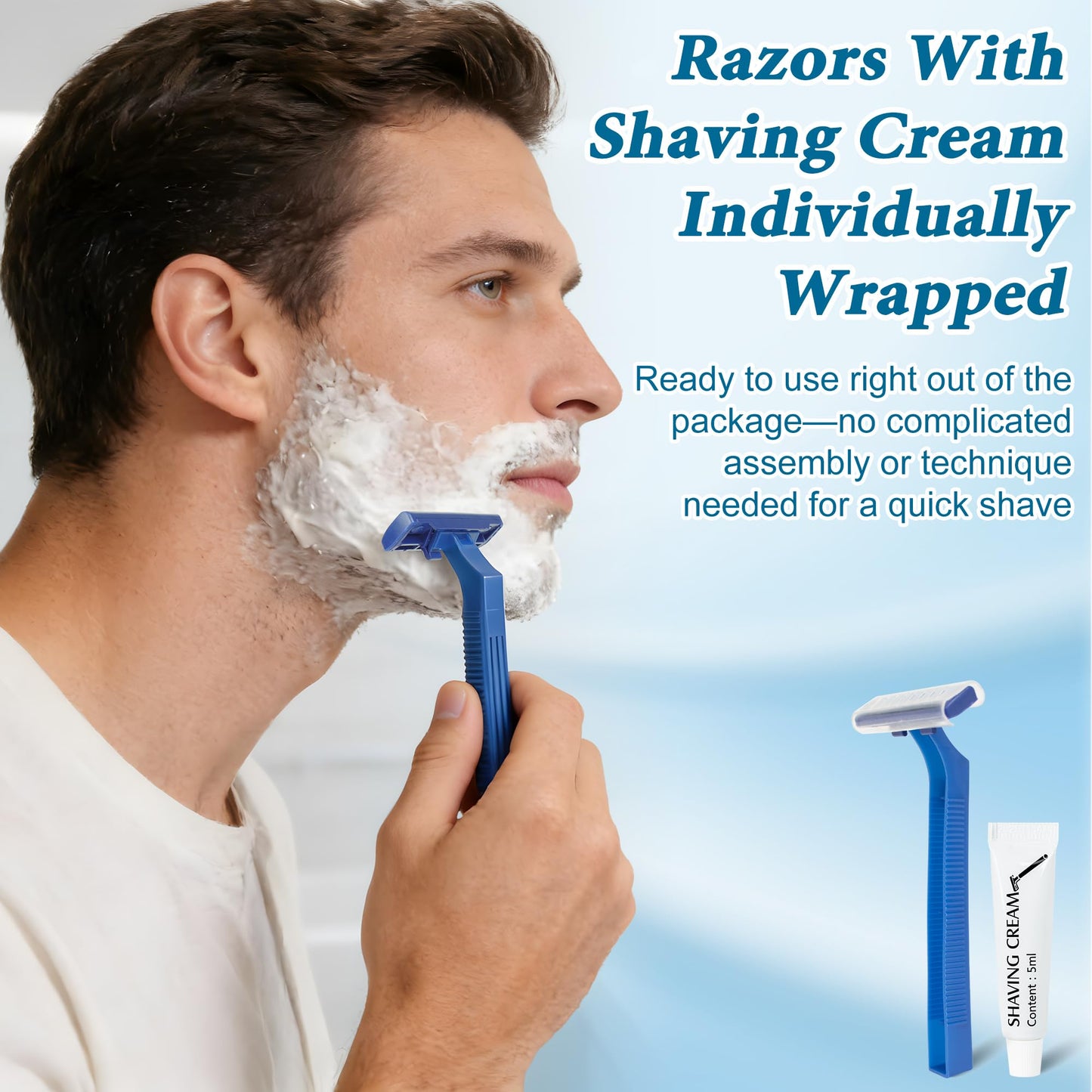 Lomgwumy Disposable Razors Bulk, Razors Individually Wrapped Bulk With Shaving Cream, For Hotels, Shelters, Homeless, Nursing Homes, Charities, Churches, Blue (30-PACK)