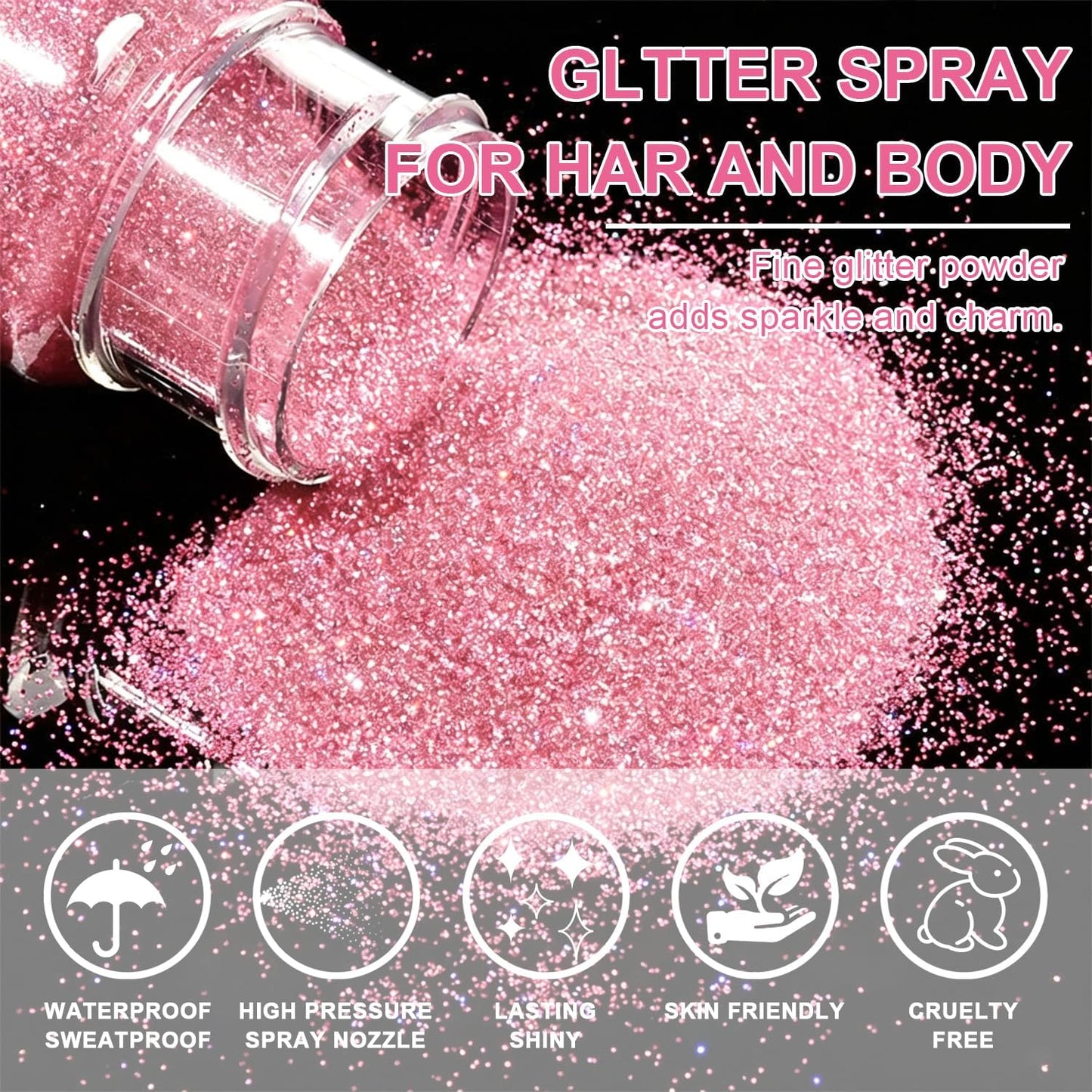 Holographic Glitter Spray for Hair & Body - Shiny Loose Highlighter Powder | 10g Pink
