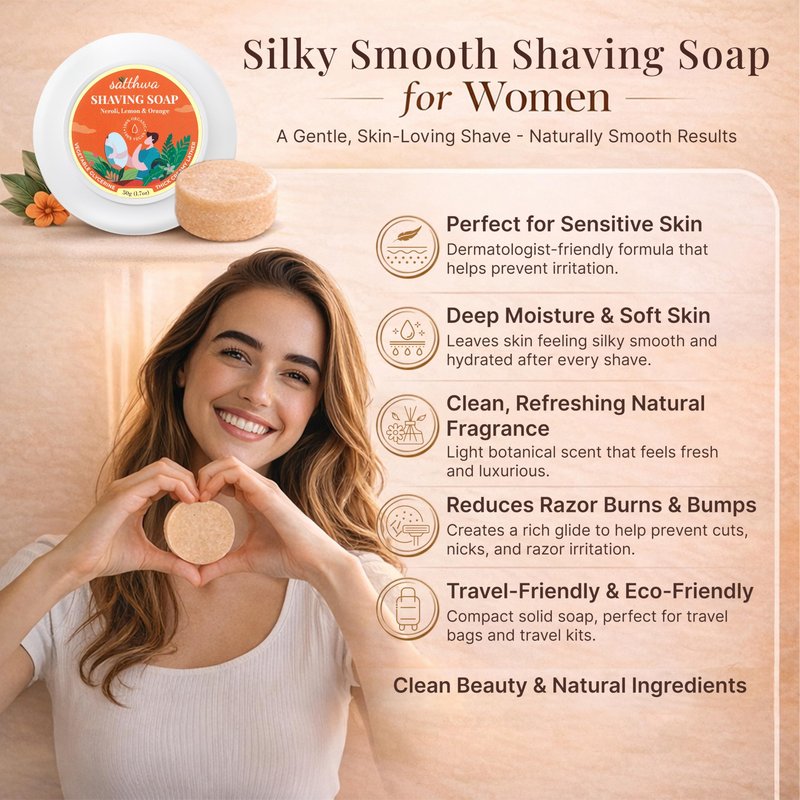 Satthwa Organic Shaving Soap Puck infused with Neroli, Lemon & Orange | Create the Perfect Lather | Excellent for Silky Smooth Shaves | Hydrates and Shields, 50g (1.7oz)