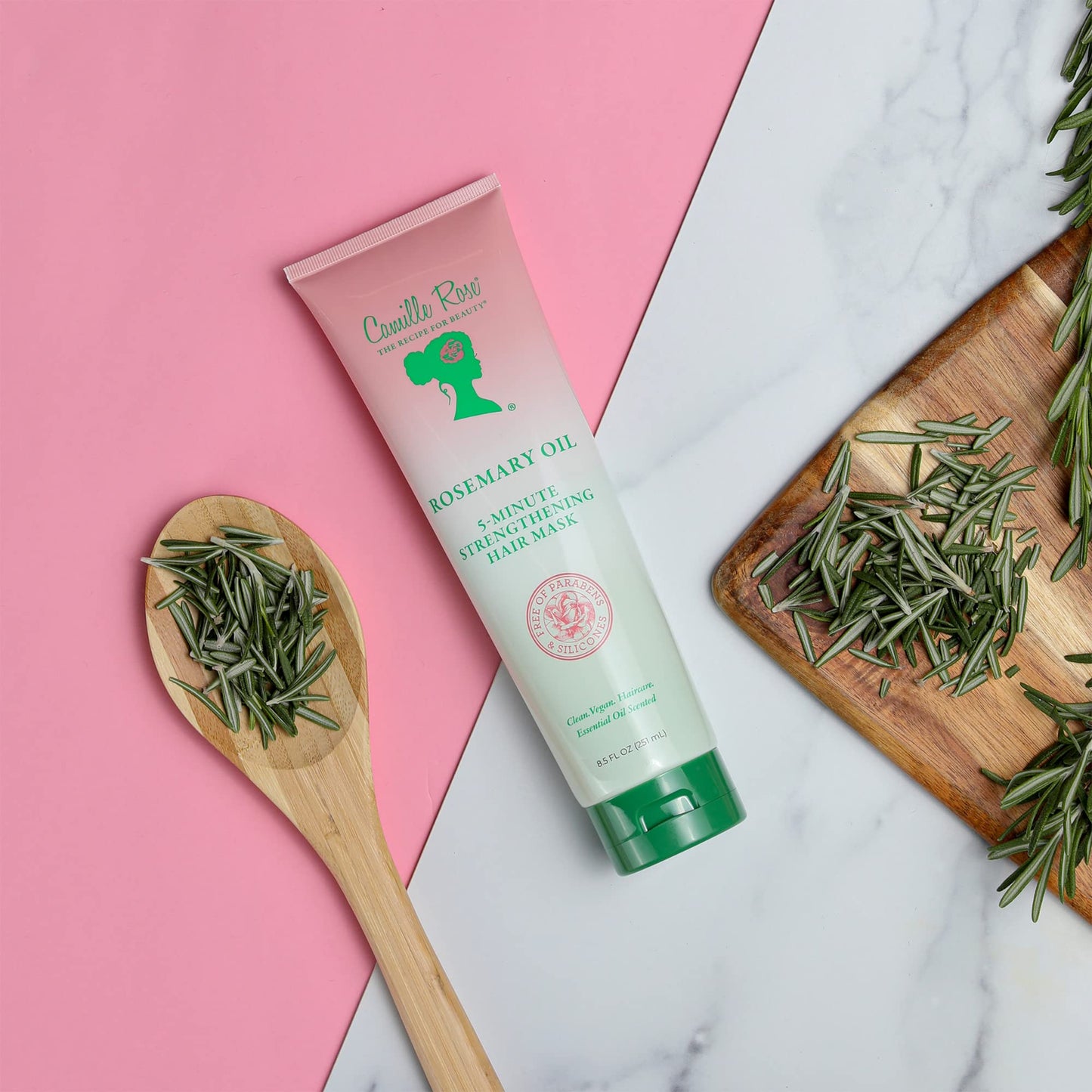 Camille Rose Hair Mask, Rosemary Oil – 5-Minute Strengthening Deep Conditioner for Refreshing Dry, Damaged Hair, Frizz Control, 8.5 Oz
