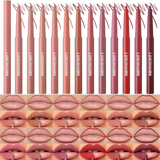 LANGMANNI 12-Color Matte Velvet Lip Liner Set | Smooth, Waterproof & Highly Pigmented for Daily Makeup