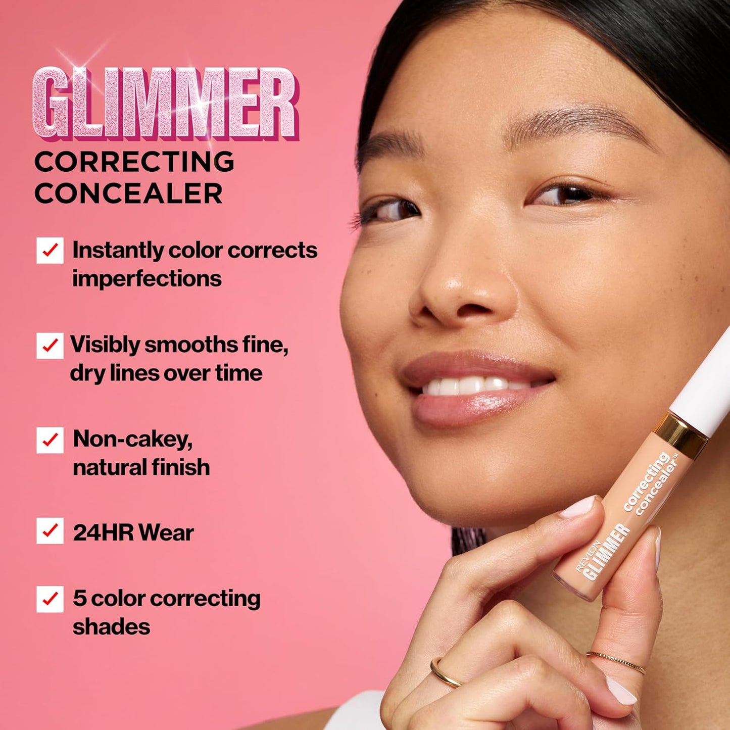 Revlon Glimmer Concealer - Liquid Under Eye Makeup with Caffeine & Vitamin C | Light Coverage, 0.3 fl oz, Pink
