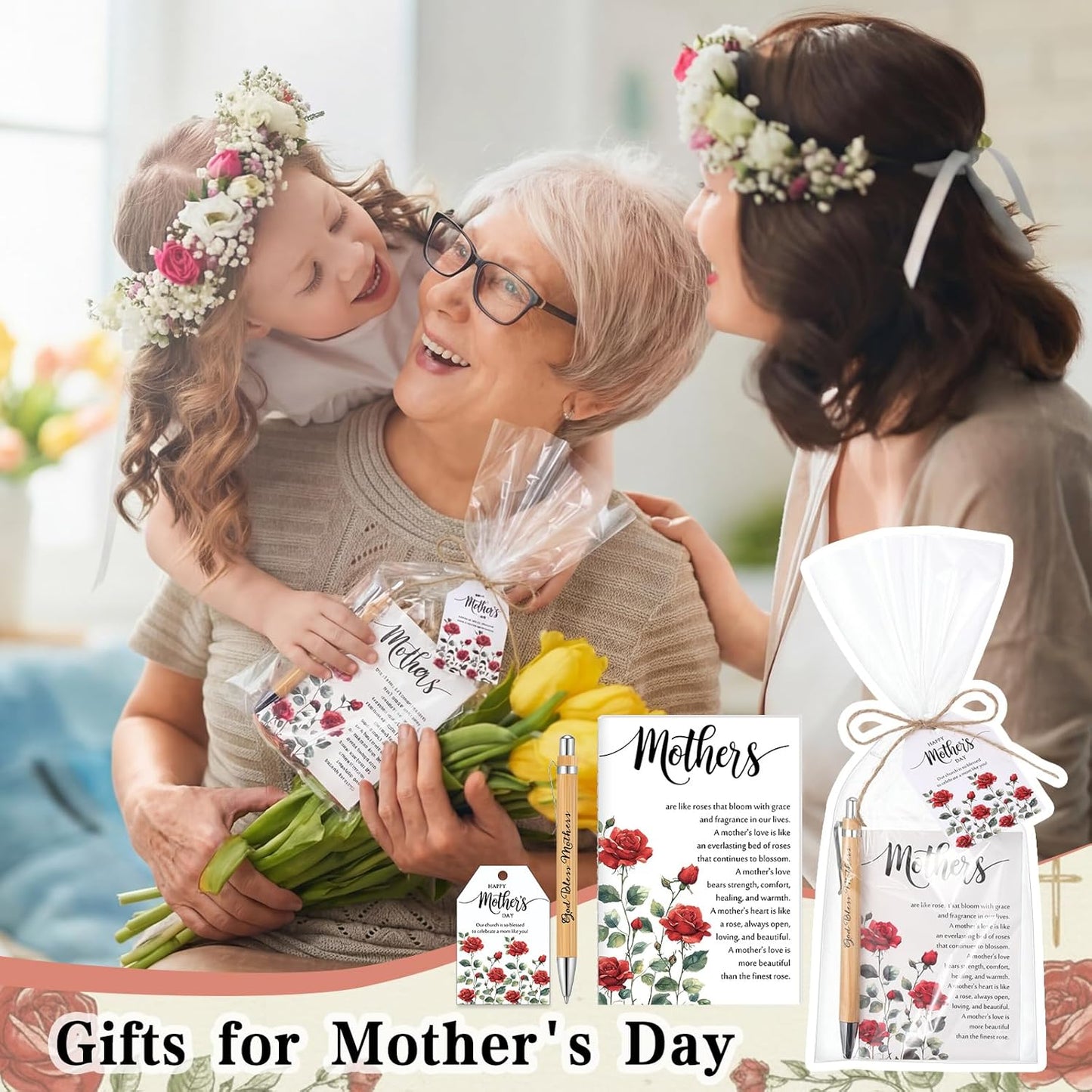 Christian Bible Verse Gifts for Mothers - 30 Sets of Pens, Notebooks & Cards | Perfect for Church & Sunday School (Rose)