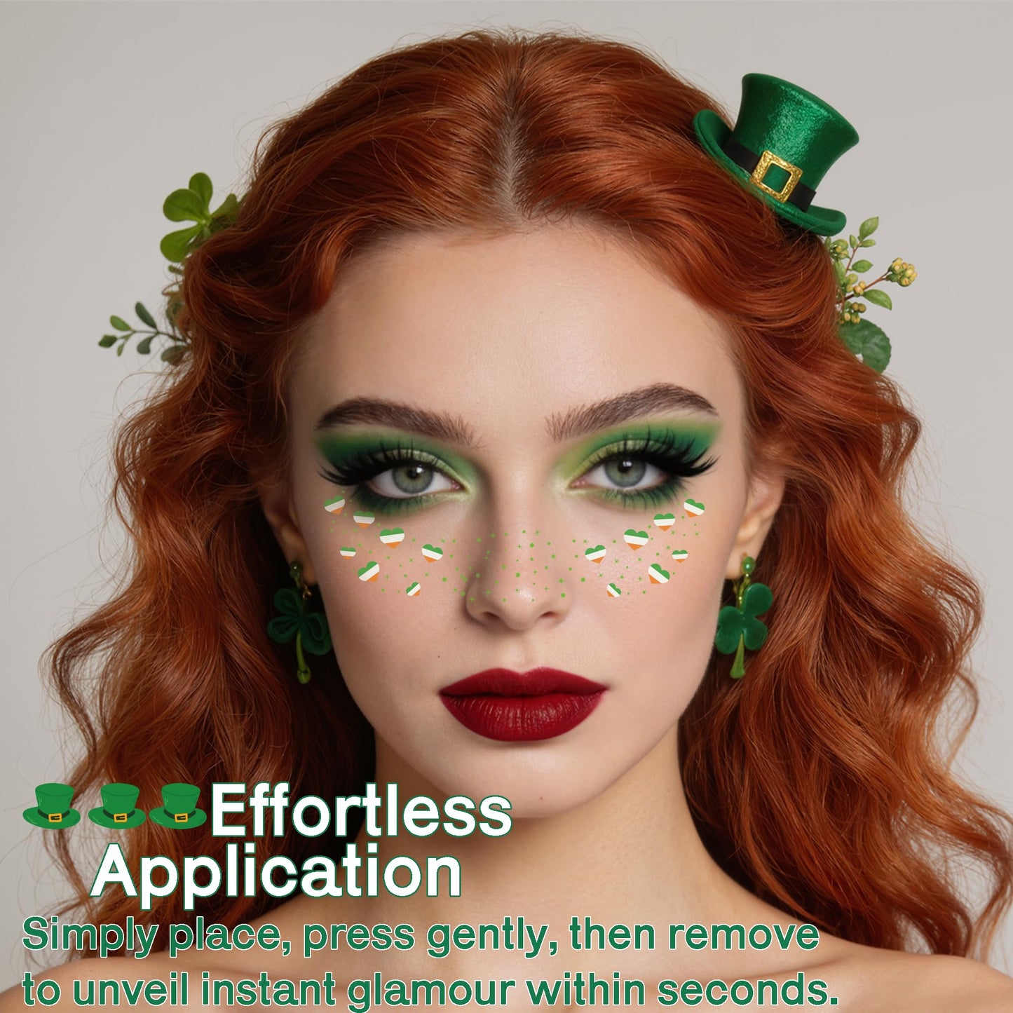 St Patricks Day Accessories - 8 Pack Shamrock Temporary Face Tattoos | St Patrick's Day Shirt Outfits for Women | Lucky Clover Face Stickers Makeup Gifts Crafts Games Decorations for Kids