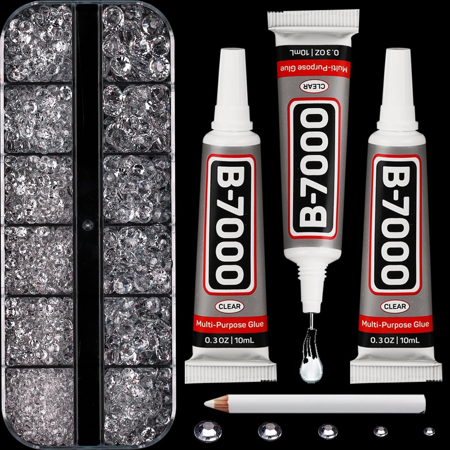 Red Rhinestones Bedazzler Kit - 6500 Pcs Flatback Crystals & B7000 Glue | 2-6mm Resin Gems for Crafts, Clothes, Shoes, Nails