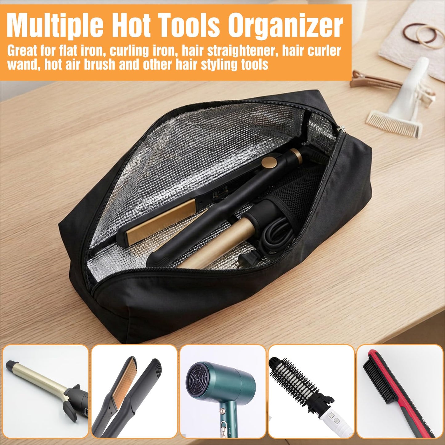 Amabro Heat-Resistant Travel Curling Iron Storage Bag Organizer Case Pouch
