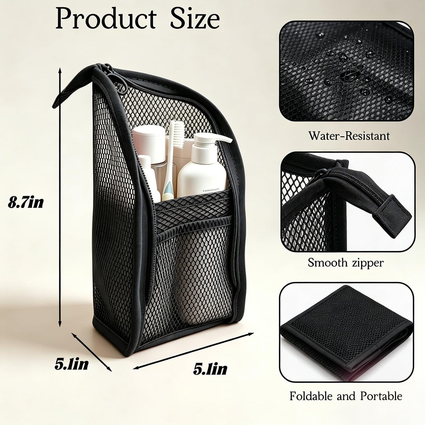Pjsrsdaee Standing Toiletry Bag, Lightweight Portable Travel Toiletry Bag, EVA Foldable Thickened Clear Hanging Makeup Bag, Breathable Cosmetic Organizer for Travel & Bathroom (Black and white)