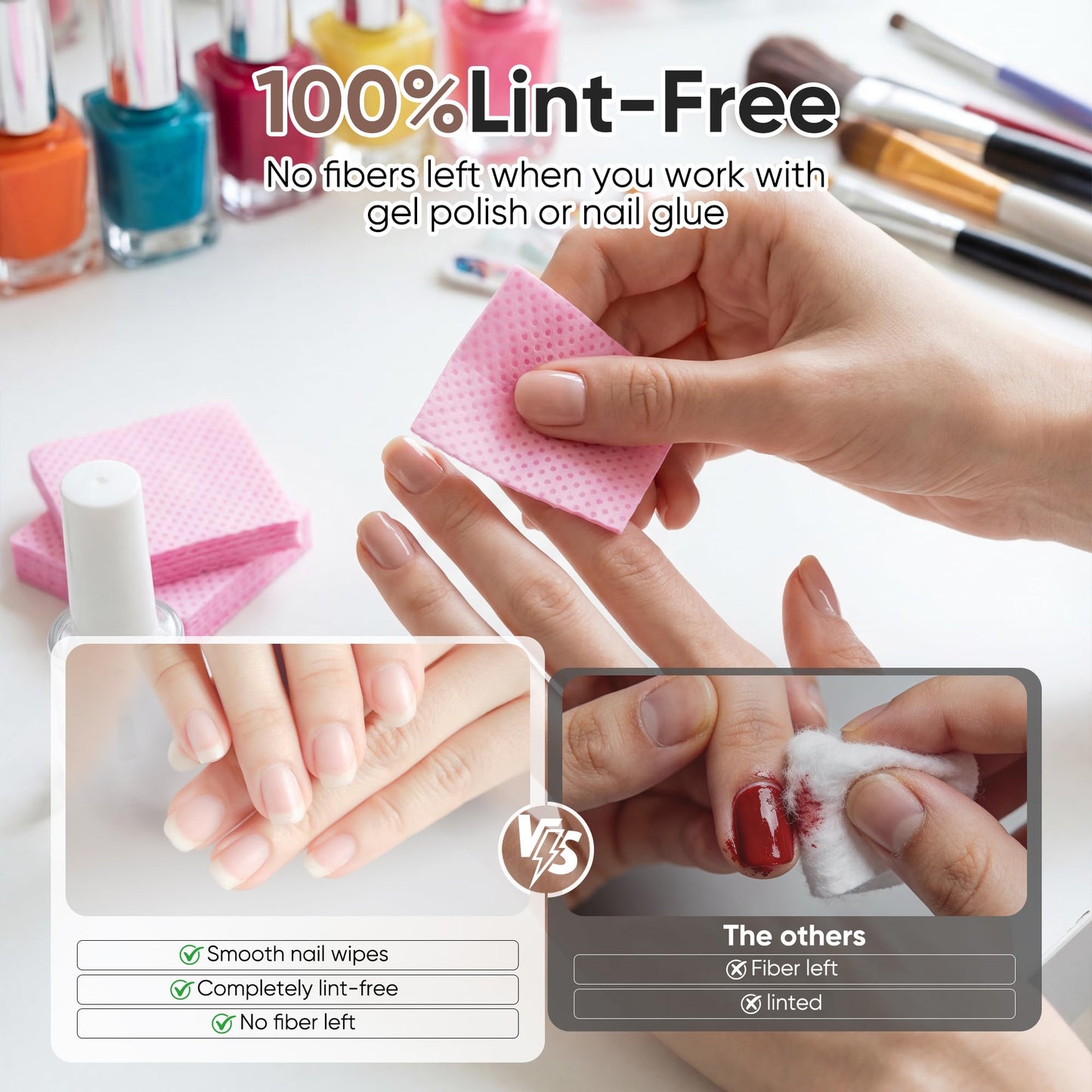 1200 Lint Free Nail Wipes, Acetone Nail Polish Remover Pads, No Lint Wipes for Nail Art Gel Nail Supplies and Eyelash Extensions Wipes
