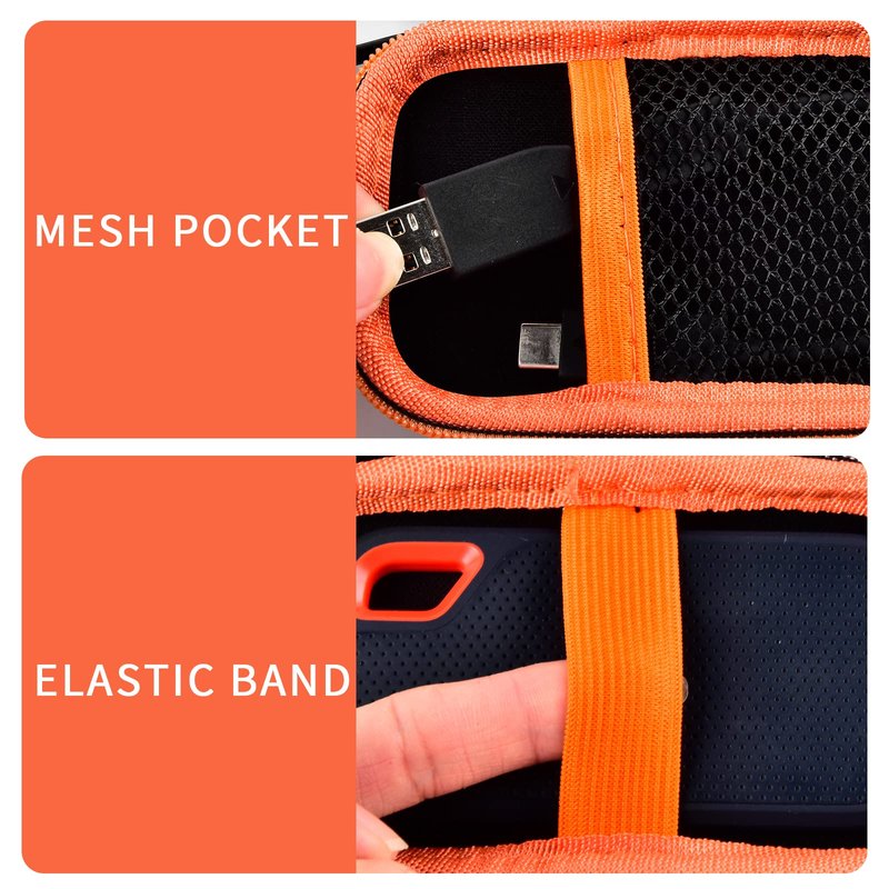 SSD Case for SanDisk Extreme Portable SSD & Extreme PRO, Hard Shell Protective Storage Bag with Carabiner, Fits 1TB 2TB 4TB 8TB External Solid State Drive for Business Travel(Orange)