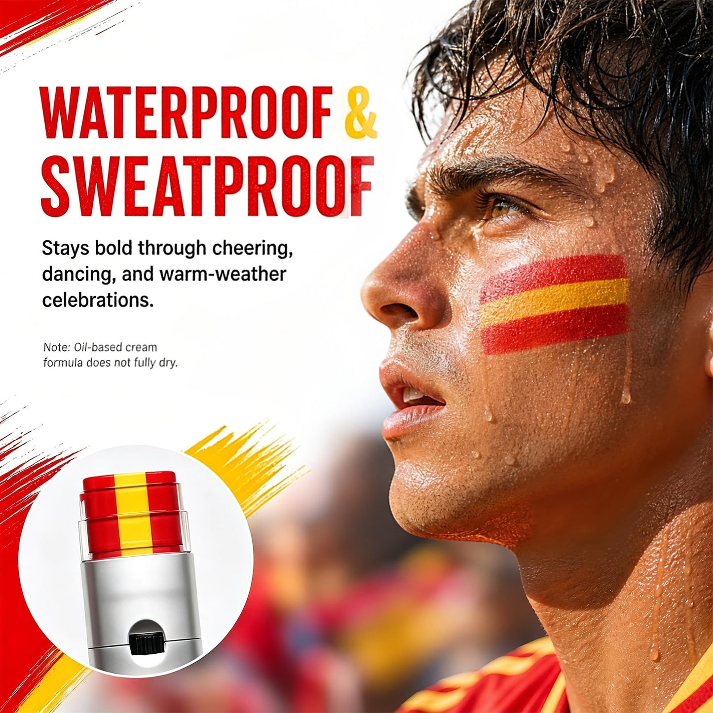 Red Yellow Red Face & Body Paint Stick, Sports Eye Black-Style Makeup Stick, Soccer Fan Makeup, Waterproof Sweatproof Cream Paint for Football Baseball Fans, Fiesta Party Flag Color Makeup