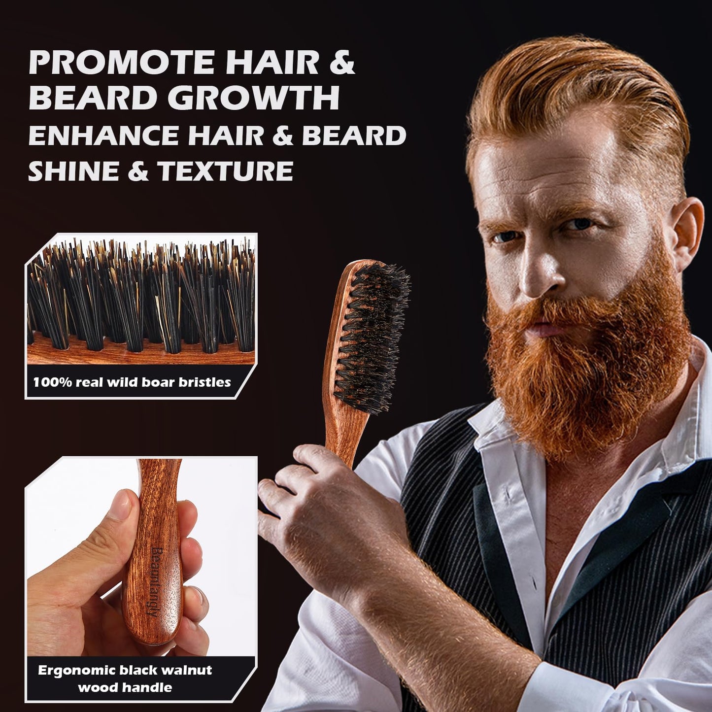Hair Brush for Hair Growth, Eco-friendly Wooden Paddle Hair Brushes for Women Men Kids Make Hair Smooth & Shiny, Massaging Scalp Reduce Hair Loss