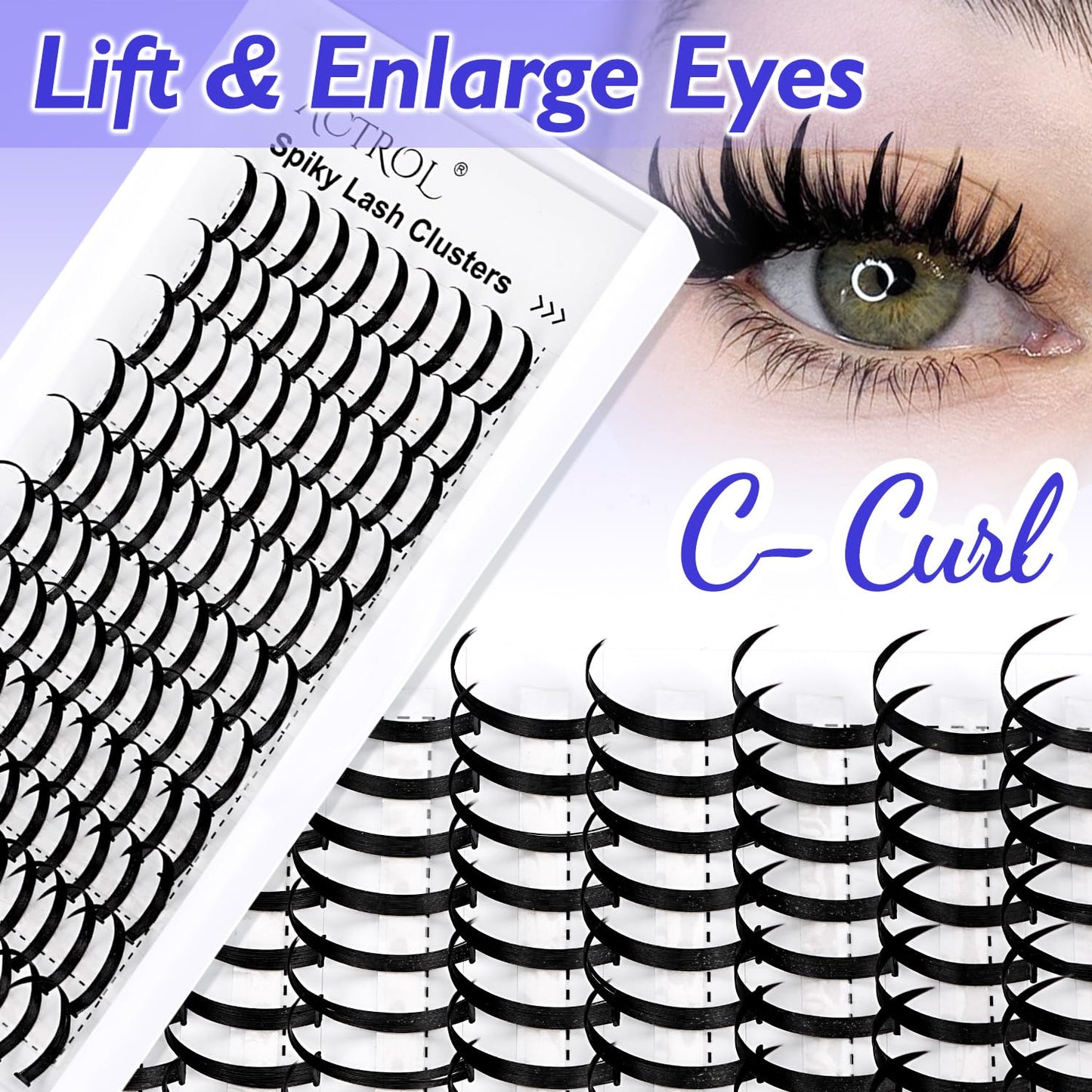 ACTROL Spiky Lash Clusters Individual Lashes 14-22mm Mix Length C Curl Spiky Lash Extensions Premade Eyelash Cluster DIY Spikes Eyelash Cluster Volume Fairy Lash Extension