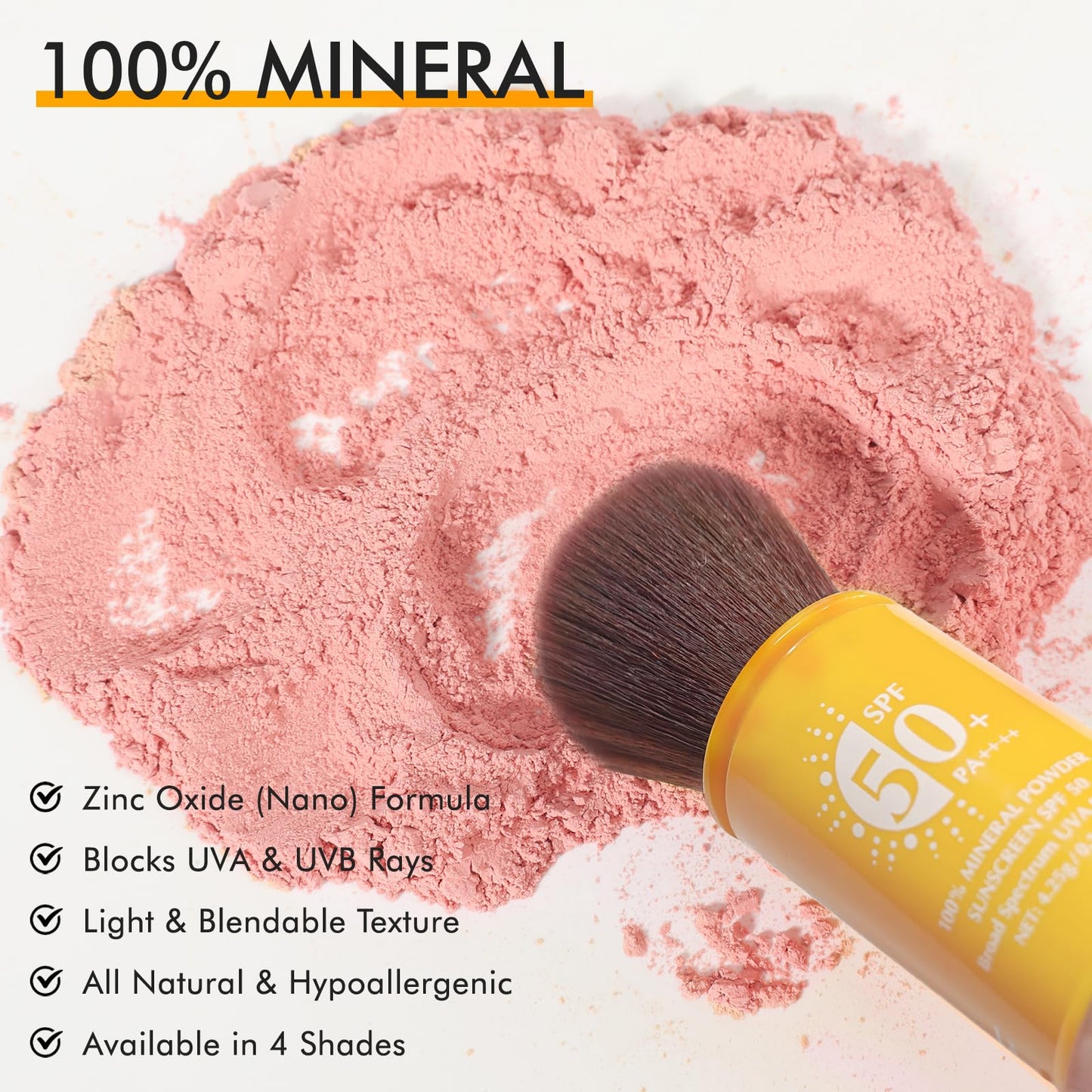 1PCS Mineral Sunscreen Setting Powder – SPF 50 Brush On Powder Sunscreen for Face, Scalp & Hair, Lightweight Breathable Lasting Oil Control, Natural Matte Finish Loose for All Skin Types（04# Pink）