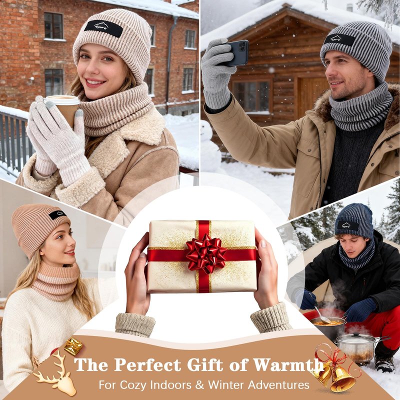 Winter Beanie Hats Scarf Gloves Set Slouchy Beanies Hat Knit Skull Cap Thick Neck Warmer for Men Women