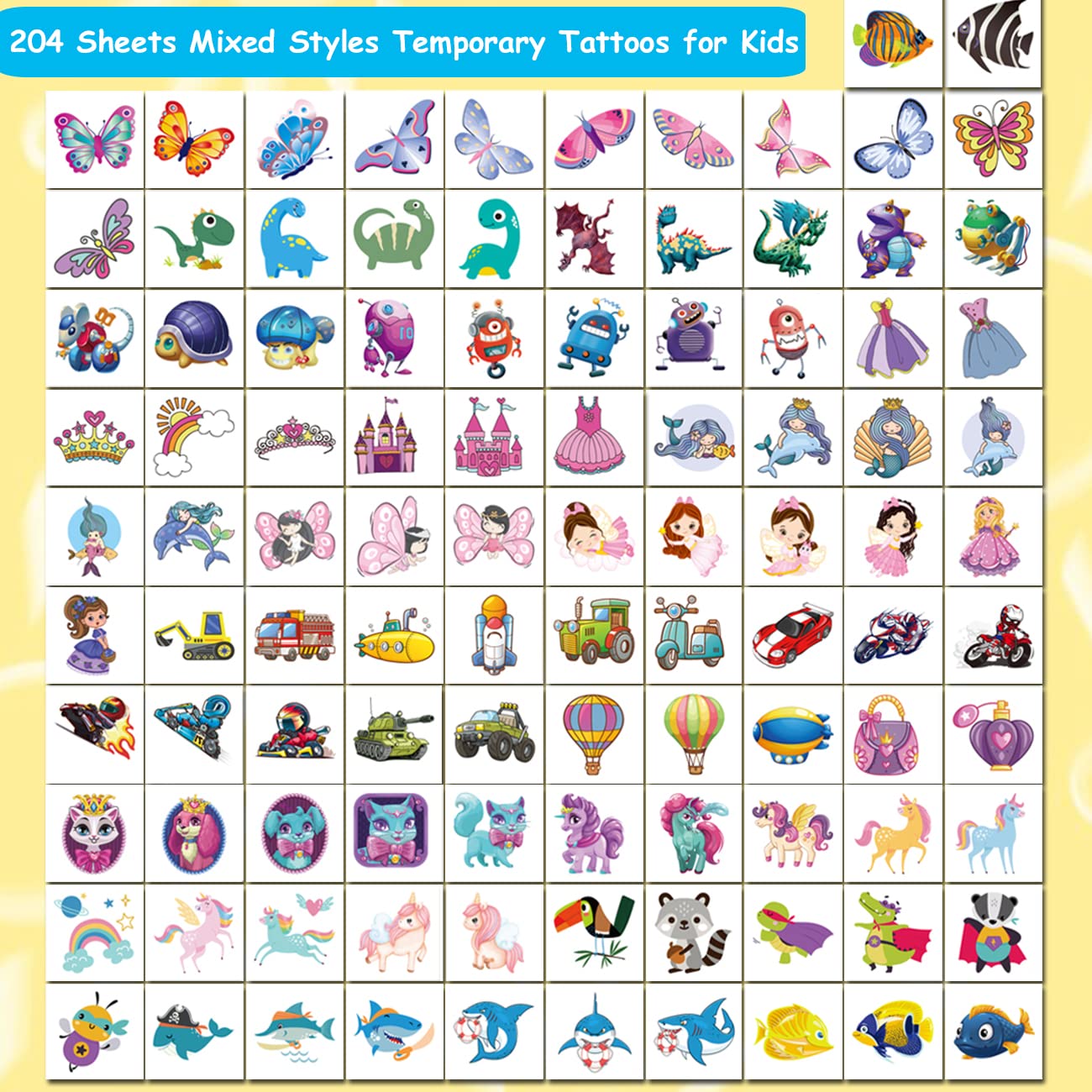 204 PCS Temporary Tattoos for Kids - Fun Birthday Party Favors | Individually Wrapped Designs