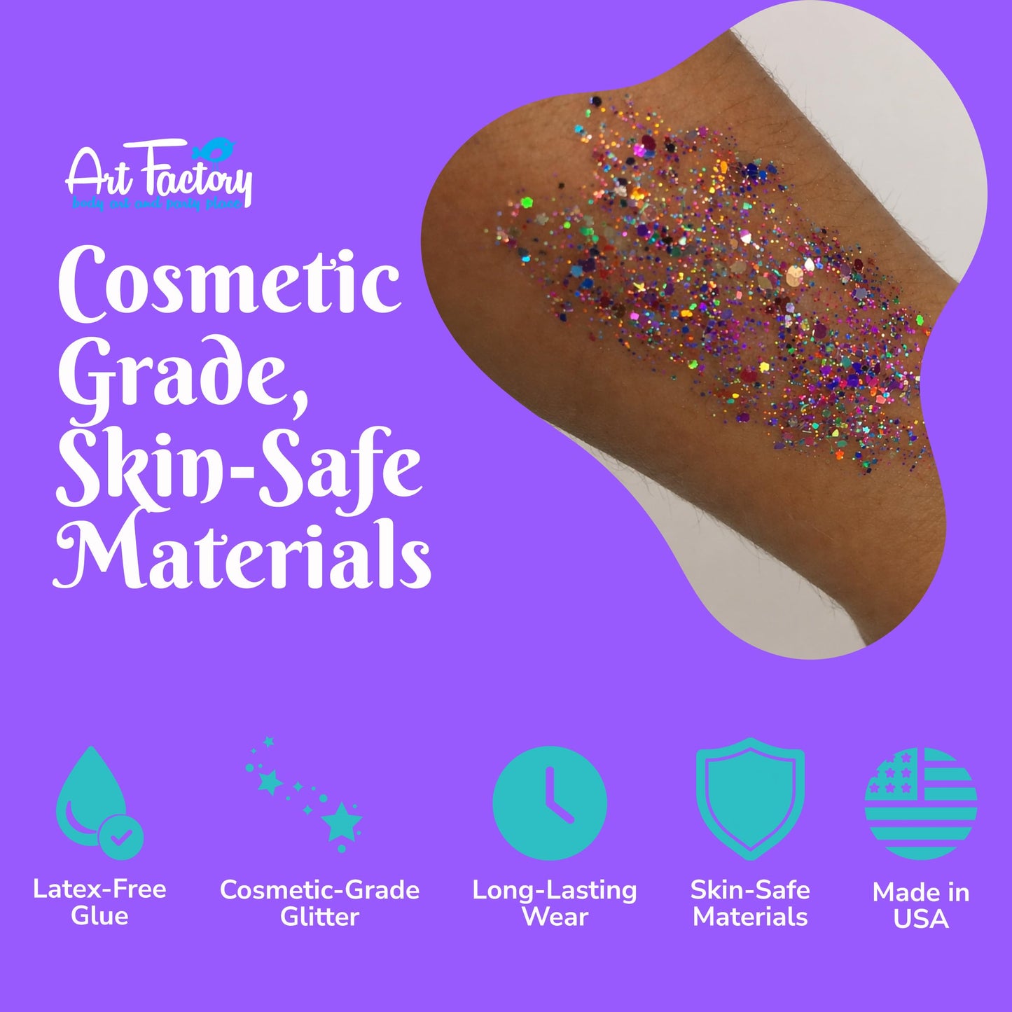 Art Factory Rainbow Pride Chunky Body Glitter Gel – Holographic Rainbow Cosmetic Glitter for Face, Hair & Body – Pride Festival Rave Makeup, Long Wear Hair Glitter Paint, Party Accessories