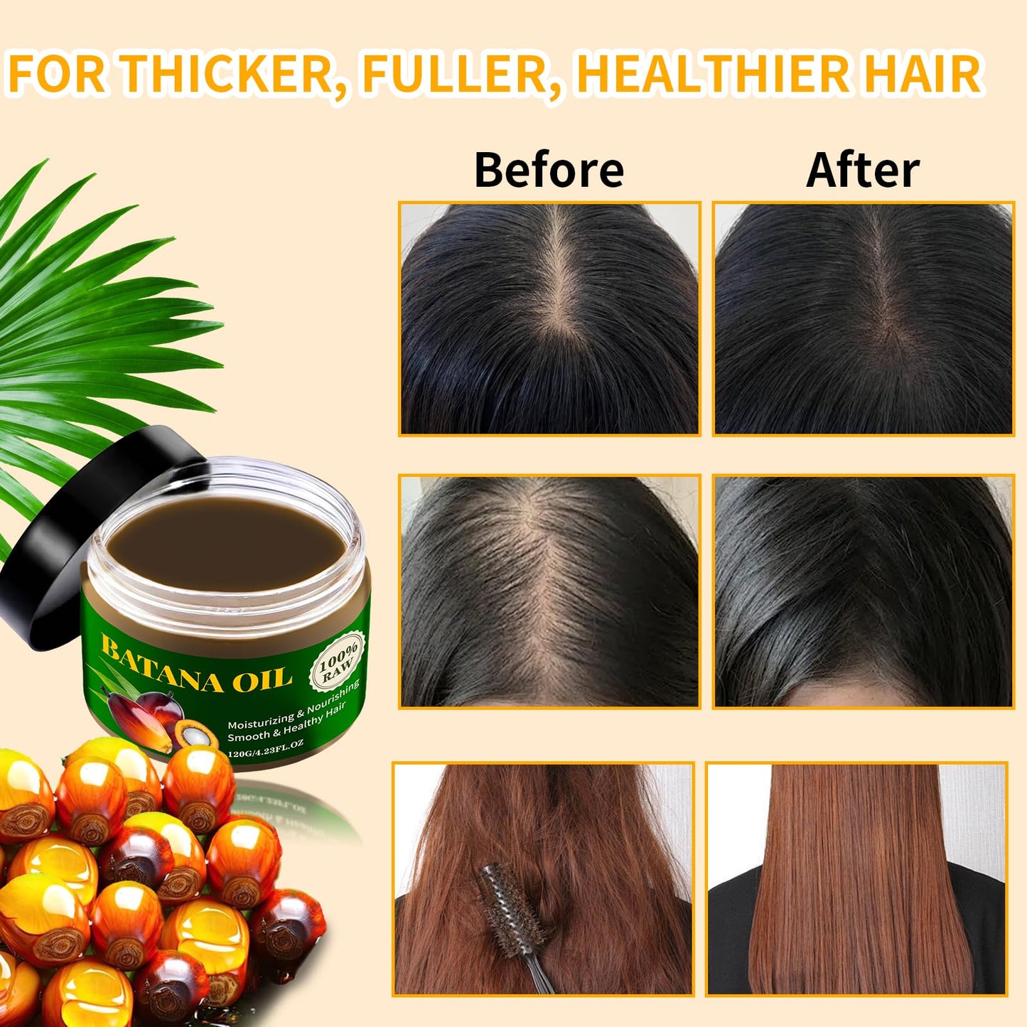 YAFUSIPE Batana Oil Paste For Hair Growth Treatment, Dr. Sebi Cold Pressed Raw Unrefined 100% Natural Pure Batana Oils Hair Mask Prevent Hair Loss, Enhances Thickness for Women Men 4.23 Floz