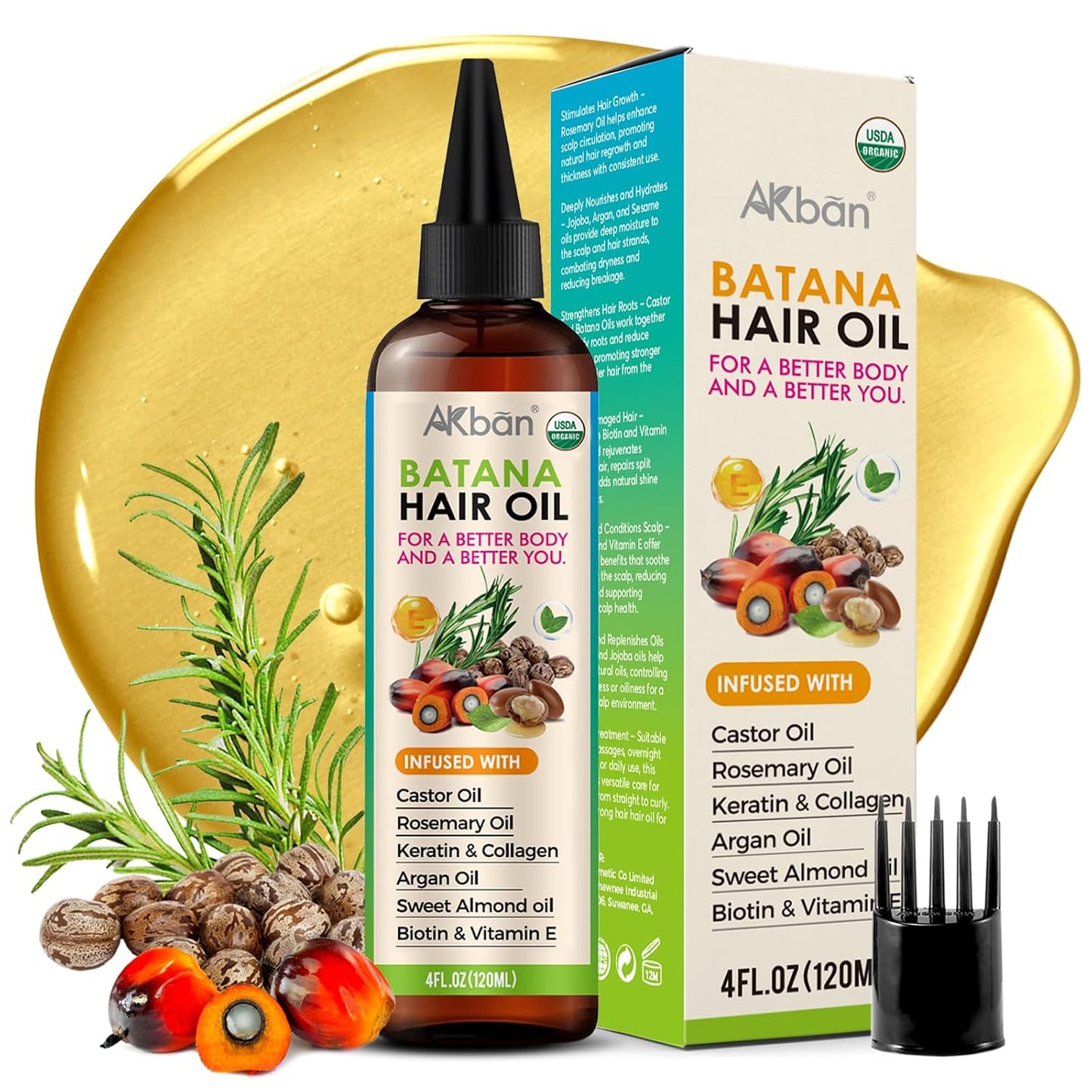 Hair Growth Oil - 100% Pure Batana, Castor, Rosemary & Pumpkin Seed Oils | Biotin & Keratin Infused - Strengthening Treatment for Healthy Hair - 4 FL OZ