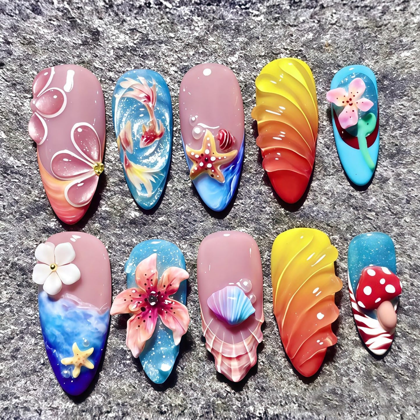 24 PCS 4th of July Press-On Nails | Medium Square Blue French Tip with Red Star Designs for Independence Day