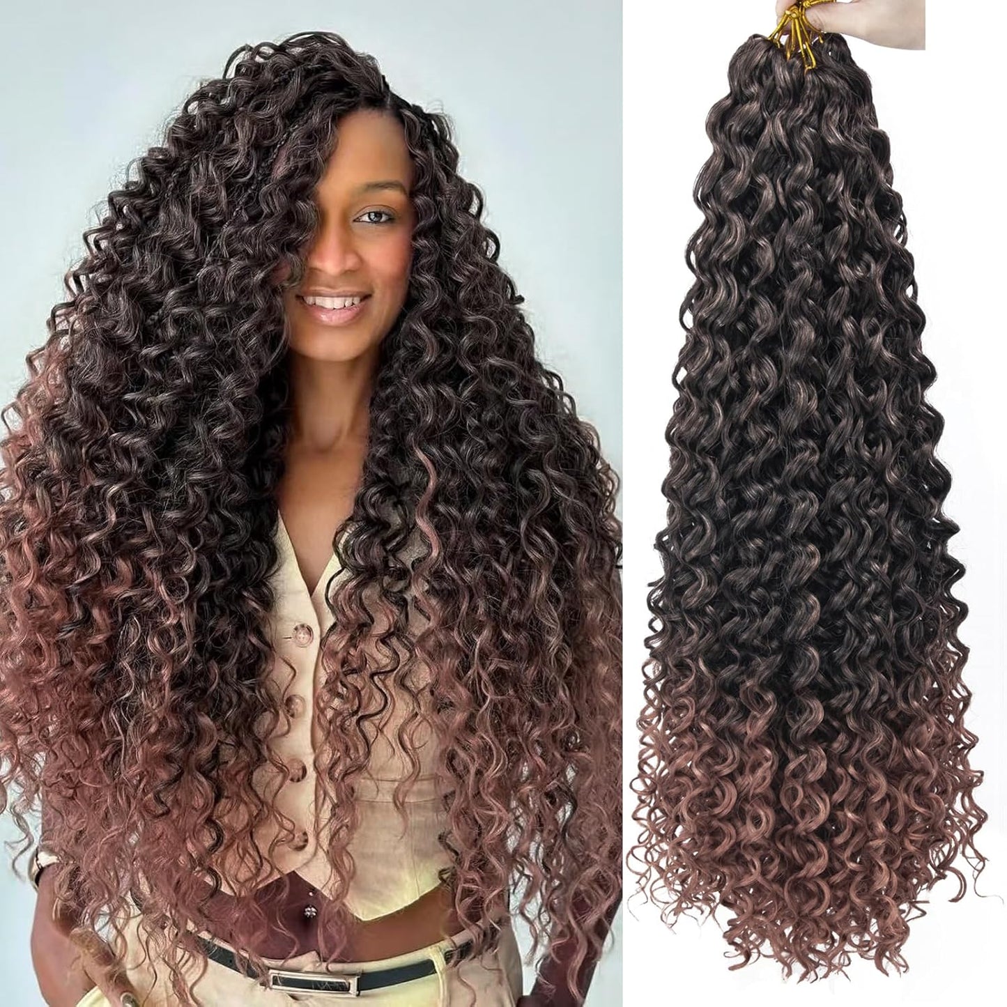 Water Wave Crochet Hair Extensions - Blonde Synthetic Bohemian Braids | 14 Inch Deep Wave (27#)