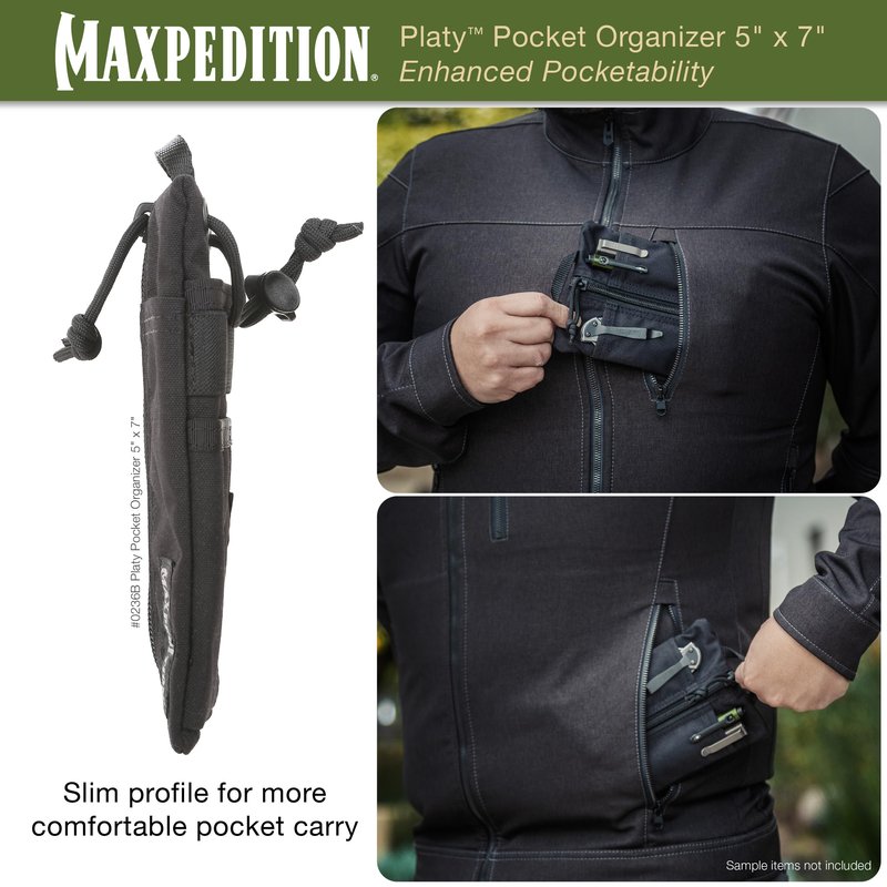 MAXPEDITION Platy Pocket Organizer, Durable EDC Tool Pouch for Men, Neck Wallet with Paracord Lanyard, Holds Flashlight, Multitool, Pen, Notebook (Black, 5" x 7")