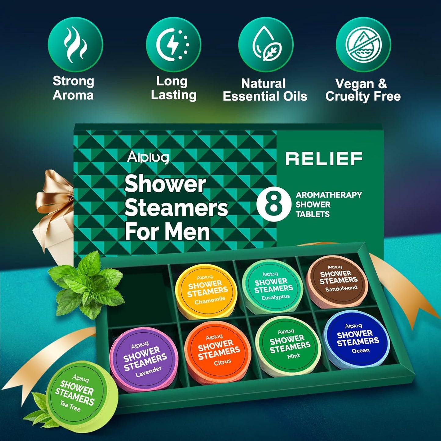 Shower Steamers for Men - Aromatherapy Shower Bombs with Essential Oils | 8 Pack Gift Set for Relaxation