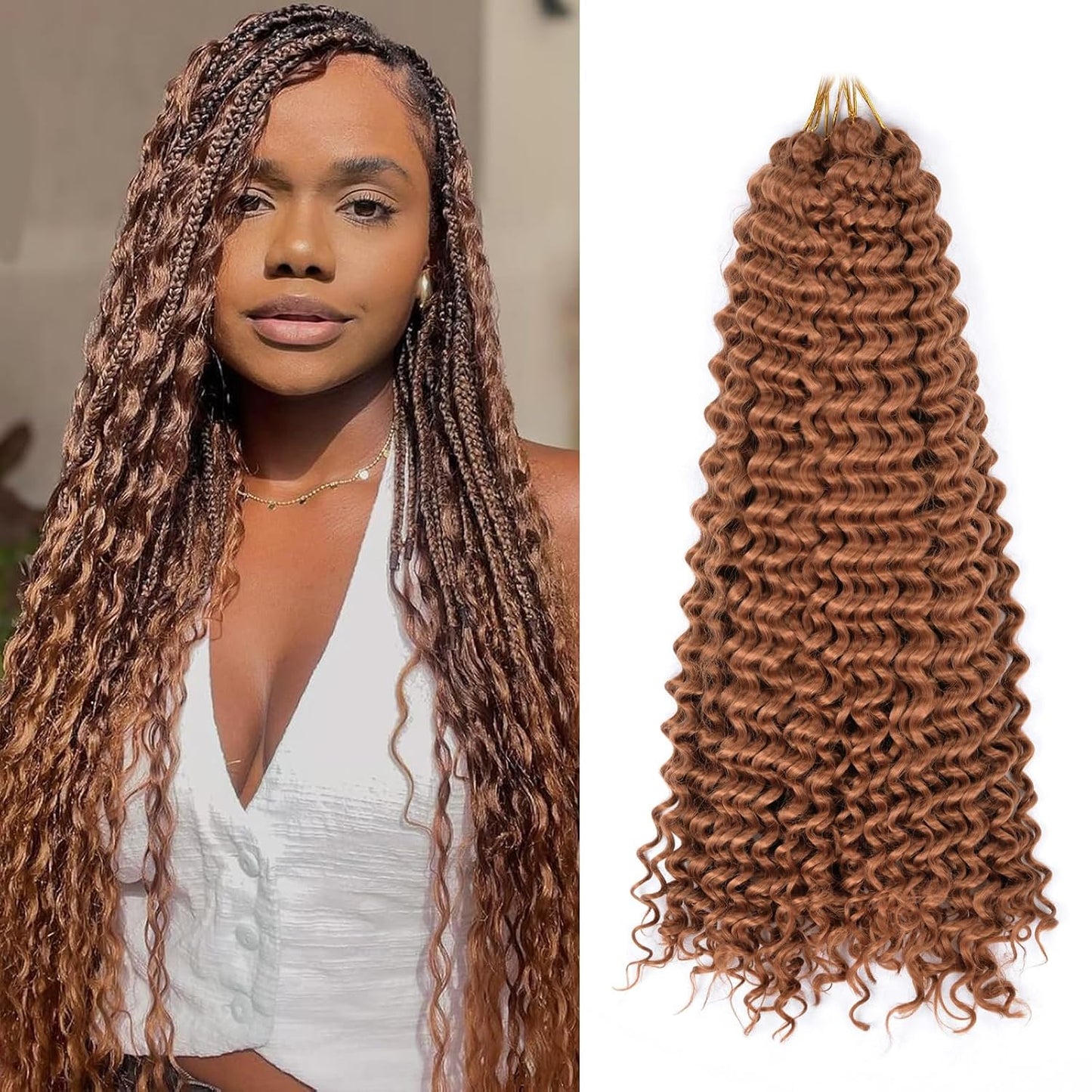 Ocean Wave Crochet Hair Extensions - Deep Wave Synthetic Braiding Hair for Women | 24 Inch, #1B (Pack of 2)