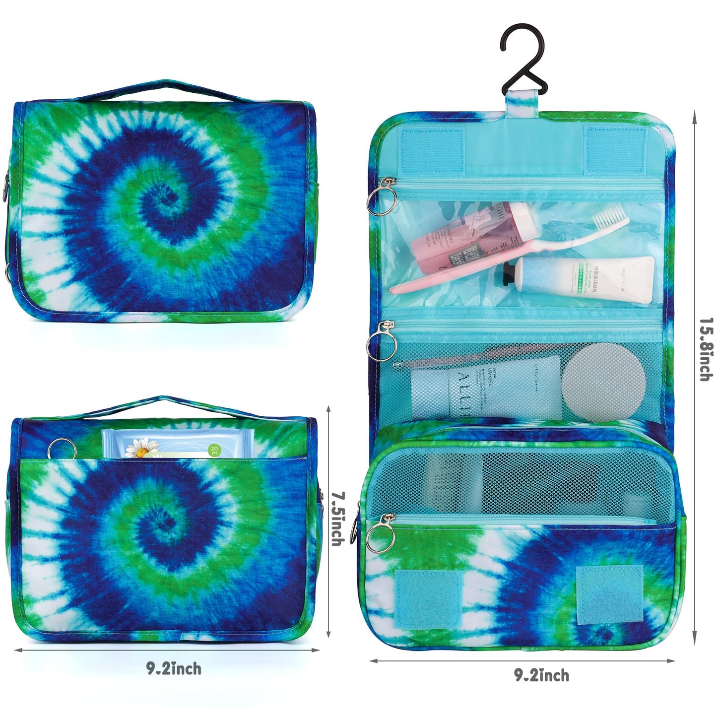 Vipdeal Tie Dye Hanging Toiletry Bag for Girls, Travel Toiletry Bag for Teen Girls Cosmetic Makeup Waterproof Wash Bag Traveling Toiletries, Blue