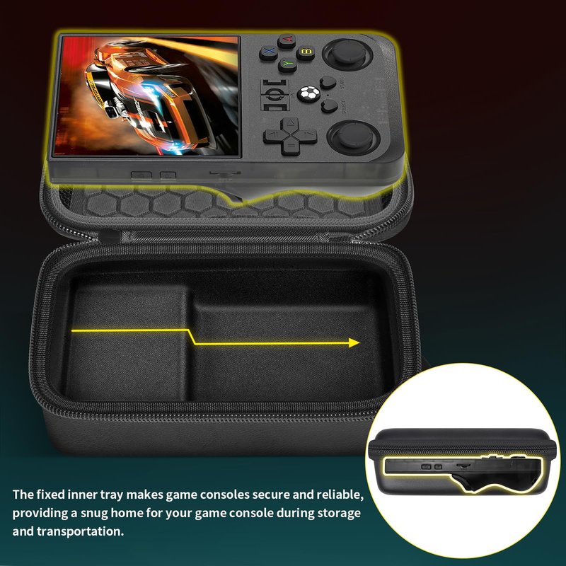 casmilee Retro Gaming Console Case for R36MAX Game Consoles, Handheld Gameboy Video Emulator Storage Holder Organizer, Portable Carrying Bag for USB Cables, SD Cards and Batteries (Box Only)