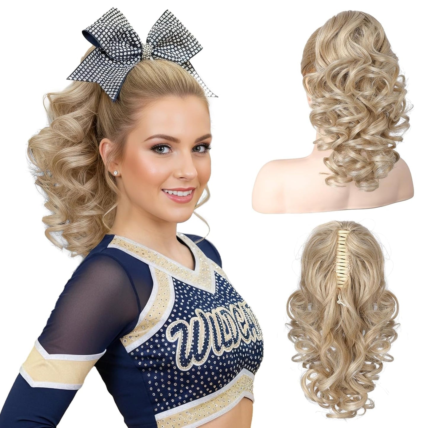 12-Inch Ponytail Extension - Classic Loose Curly Wavy Claw Clip Hairpiece for Women | Chocolate Brown with Highlights