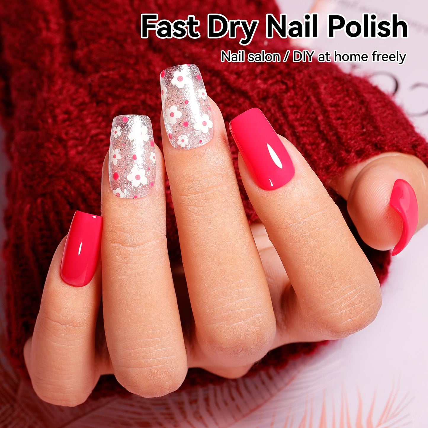 Nailshion Bright Pink Nail Polish, Vibrant Glossy Shine Finish,Fast Drying, Streak-free Formula, Rich in Castor Oil, Salon Quality Chip Resistant Nail Polish DIY Home Travel Nail Art Women Gift,10ml