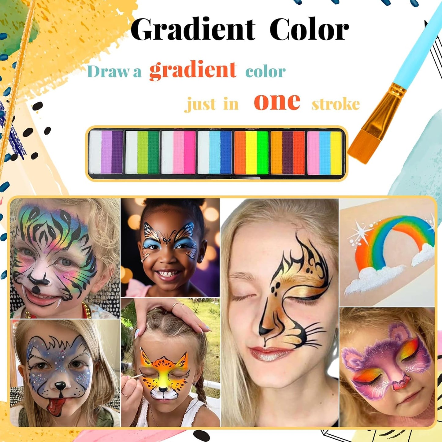 Face Painting Kit for Kids - 42 Color Non-Toxic Water Activated Makeup Set with Brush, Stencil & Sponge | Perfect for Parties & Holidays