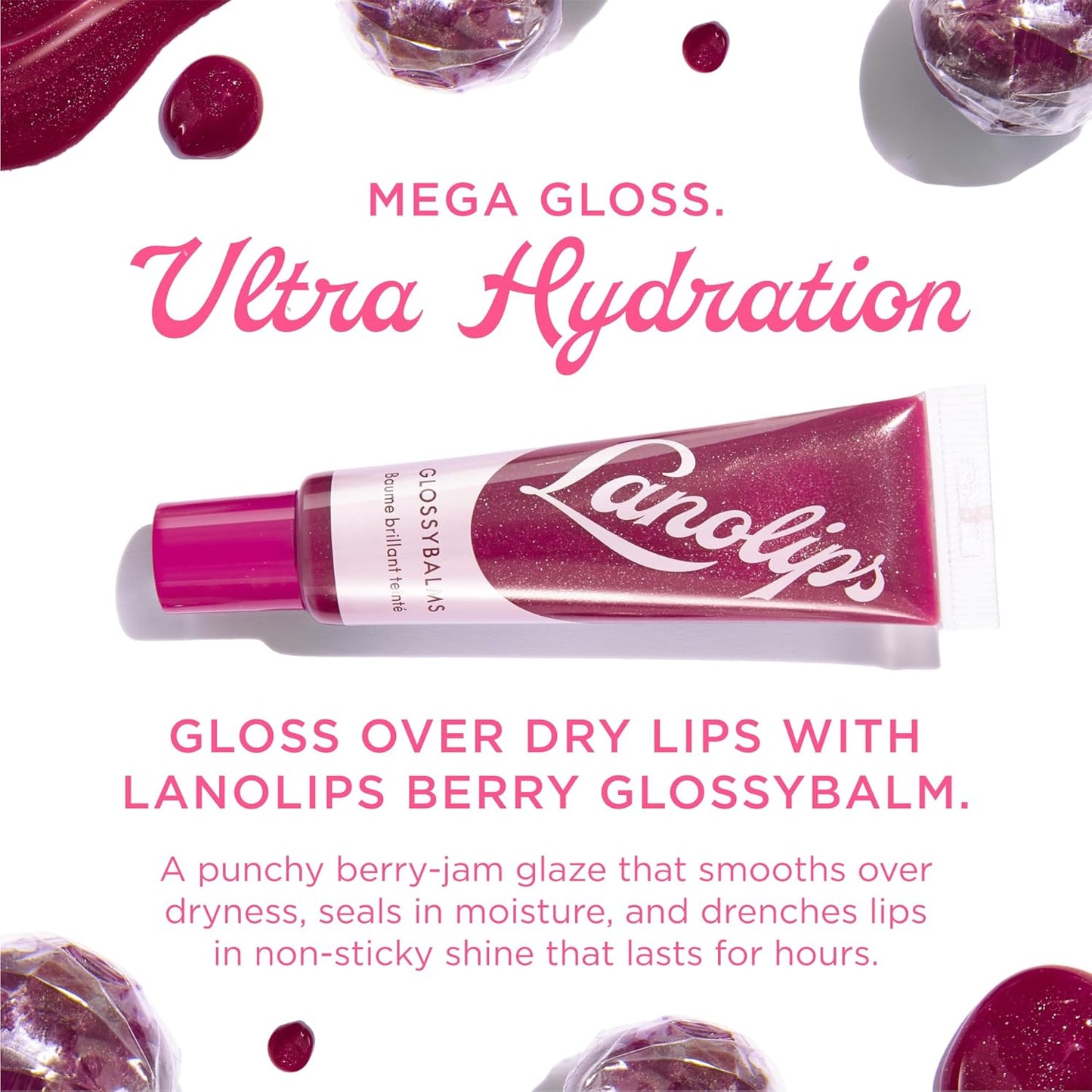 Lanolips Tinted Lip Gloss - Ultra Hydrating Natural Lanolin Balm for Dry Skin | Berry Flavor (12.5g/0.44oz)
