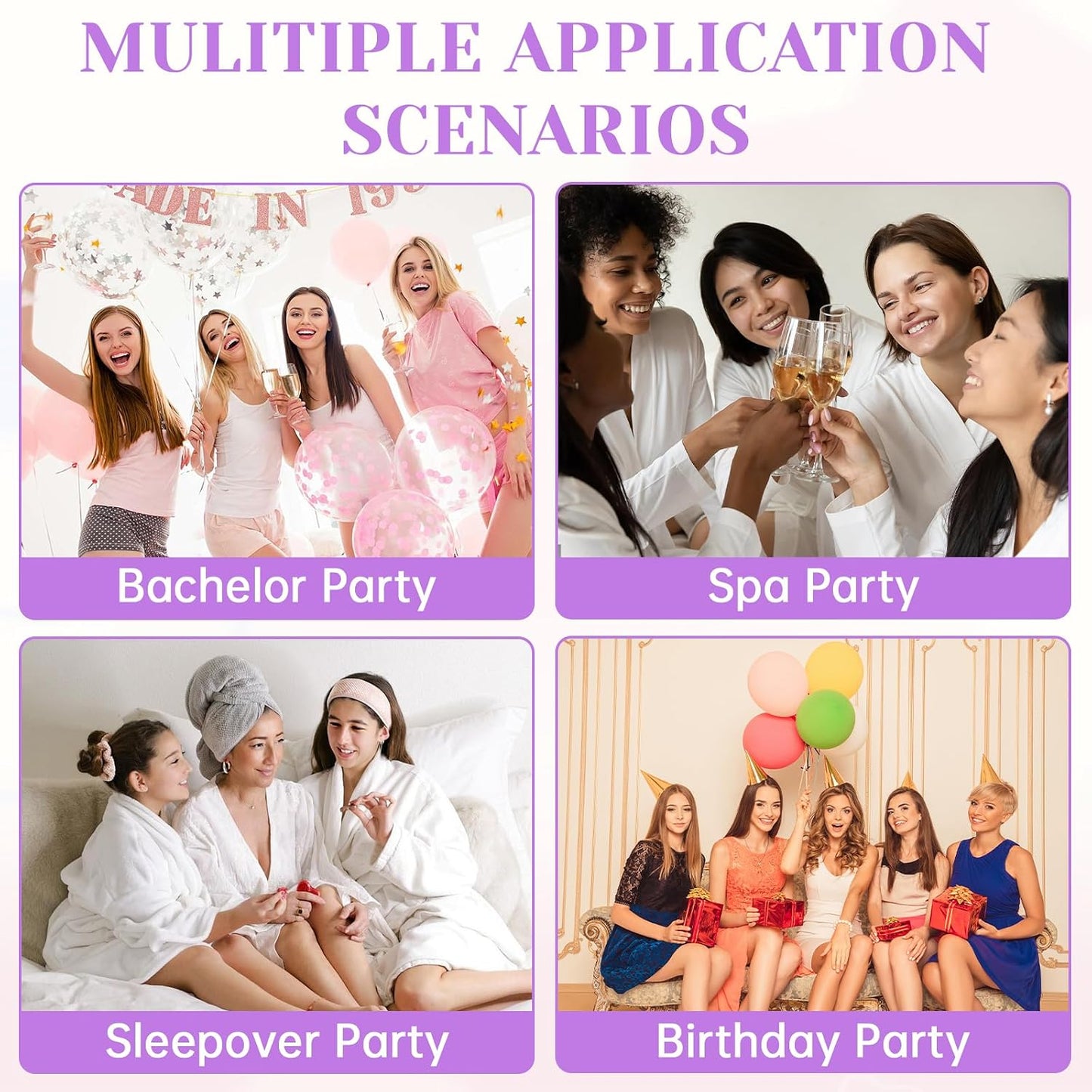 Spa Party Favors Set - 65 Pcs Bridesmaid Proposal Gifts | Skincare Headband, Eye Mask, Hair Comb & More - Purple