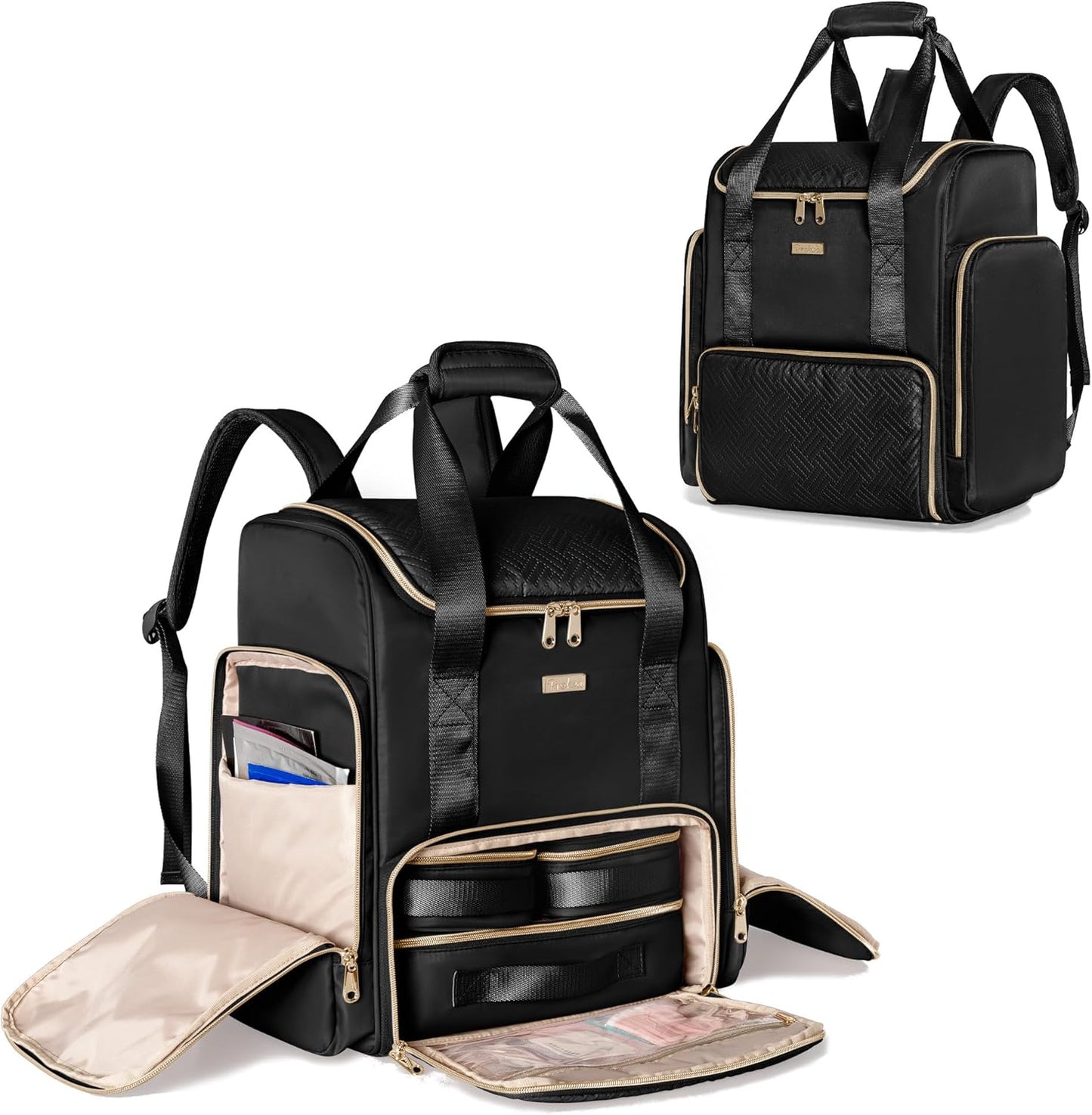 Large Makeup Backpack - Professional Double Layer Case with 3 Clear Bags & Brush Storage for Artists