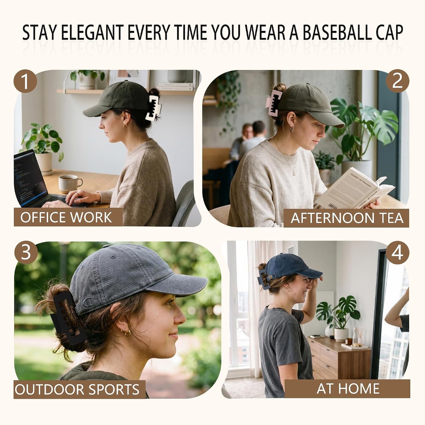 Hair Claw Clips for Women - Perfect for Baseball Caps & Trucker Hats | Stylish & Functional