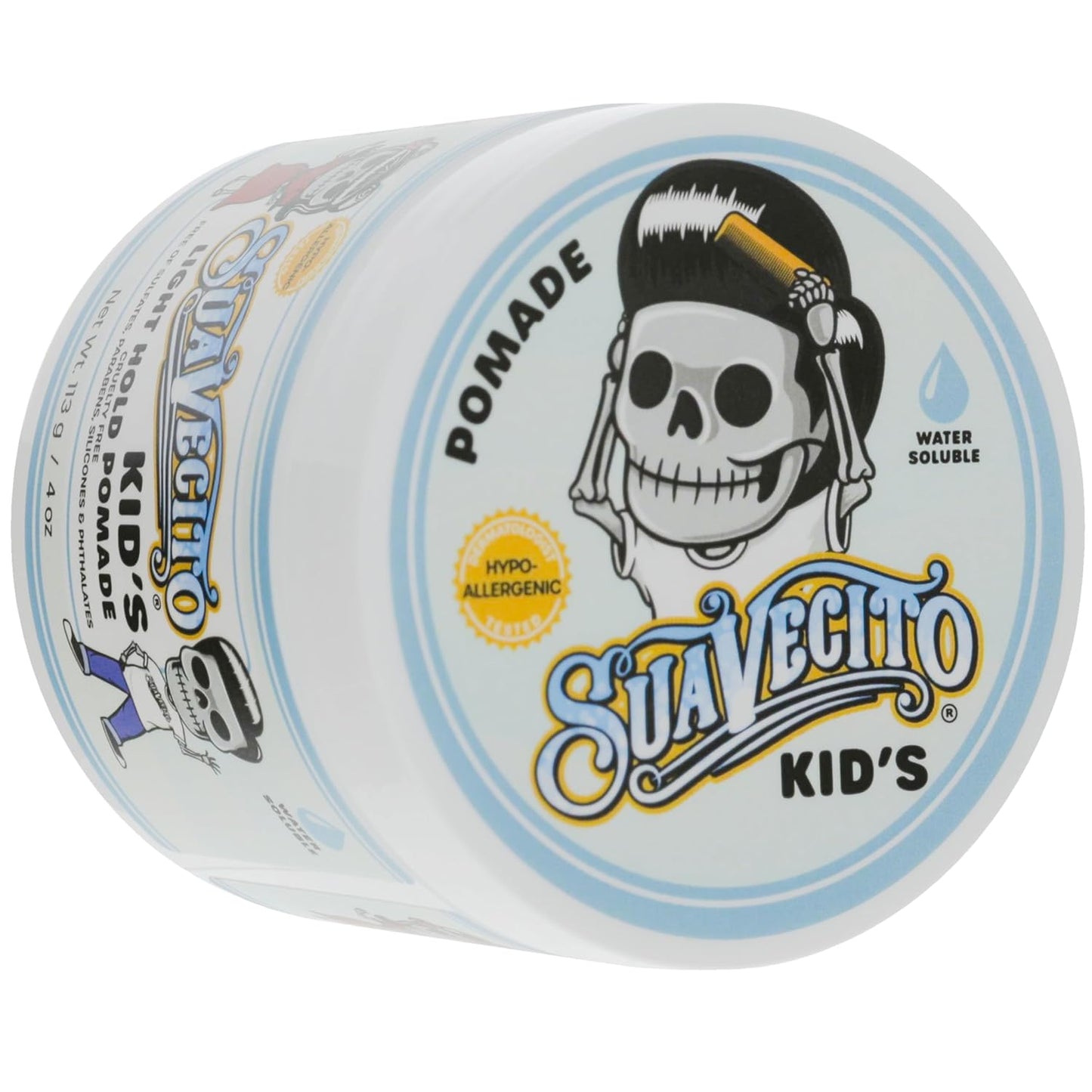 Suavecito Kid's Pomade - Calming Chamomile Scent, Light Hold | 4 oz Water-Based Hair Gel, Hypoallergenic Formula