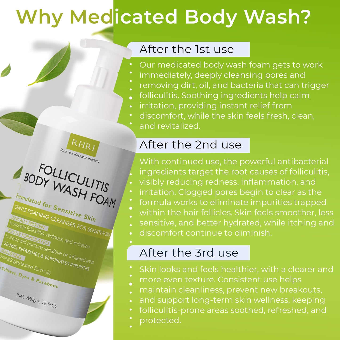 Folliculitis Treatment Folliculitis Body Wash Sensitive Skin | Foaming Cleanser for Redness & Irritation with No Sulfates, Dyes or Parabens | Body Wash Includes Bonus Scrubber Brush