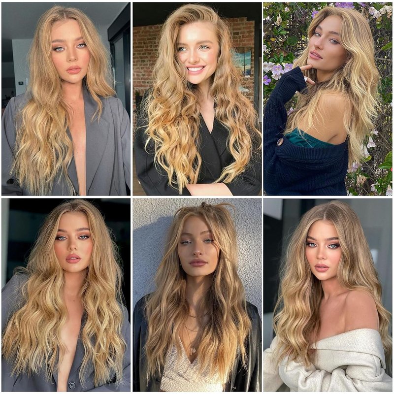 Mixed Blonde Long Wave Wig for Women | 26-Inch Heat-Resistant Synthetic Fiber - Natural Look for Daily Wear