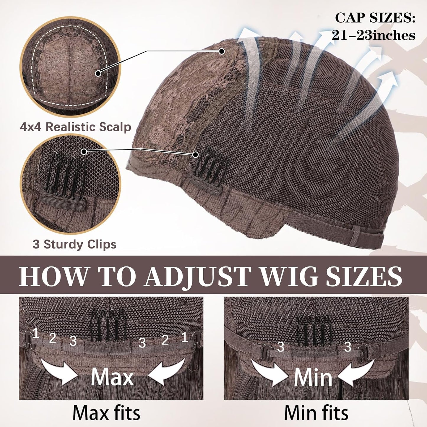 Brown Wig with Bangs for Women - 4x4 Realistic Scalp, Heat Resistant, 26 Inch Long Layered Synthetic Wig | Natural Dark Brown for Daily Use & Cosplay